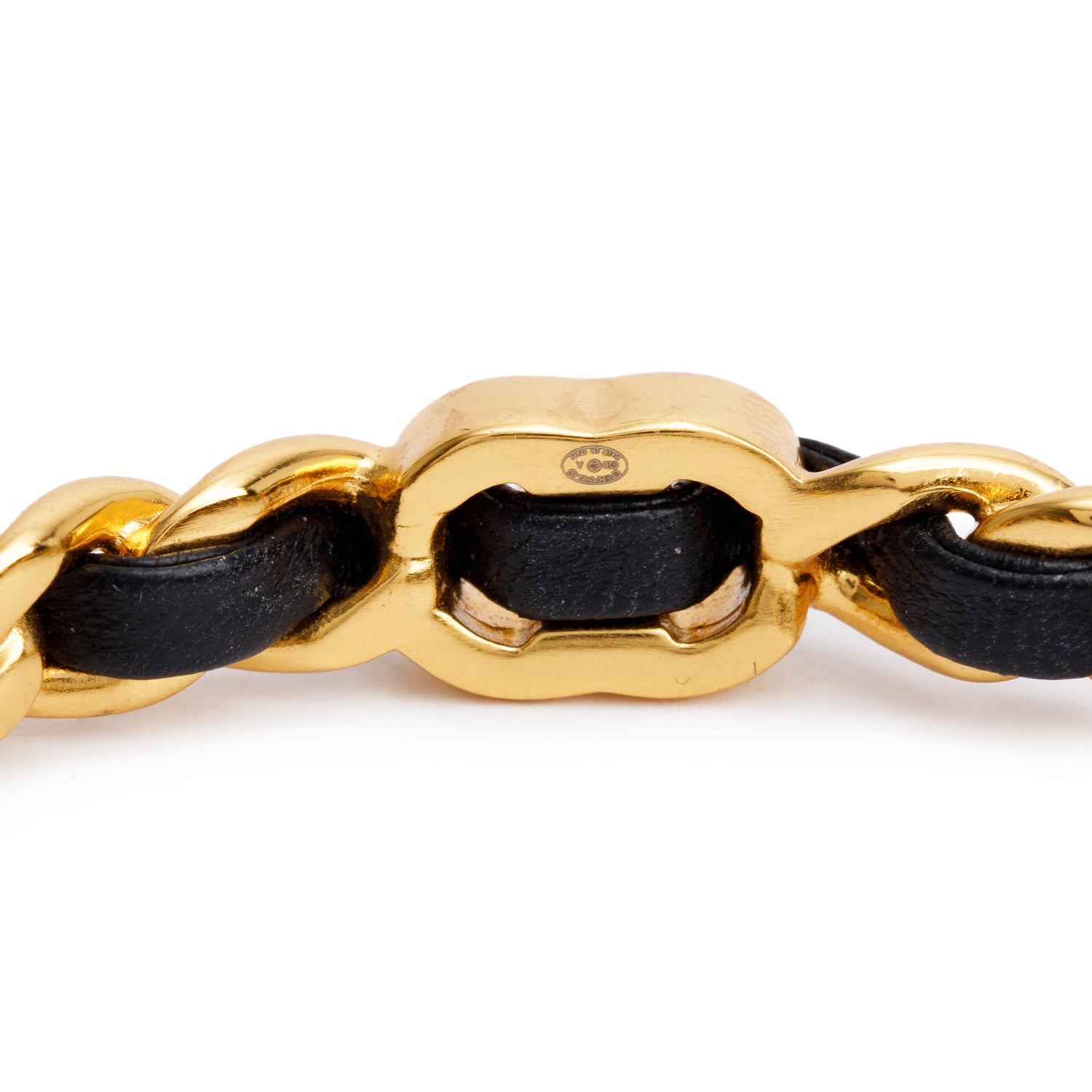 Chanel 2020 Gold Plated & Leather CC Cuff Bracelet