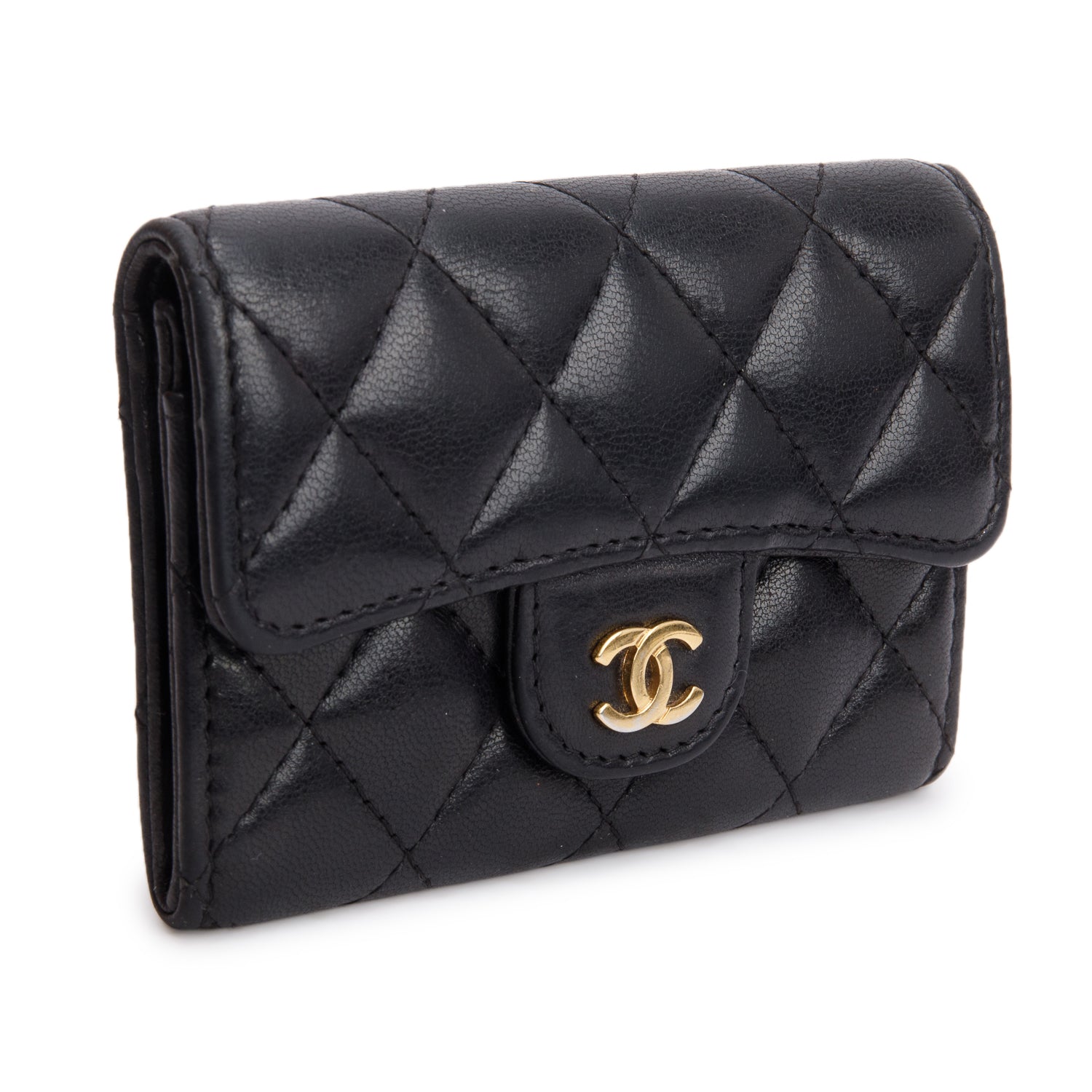 Chanel Black Lambskin Quilted Flap Card Holder w/ Box