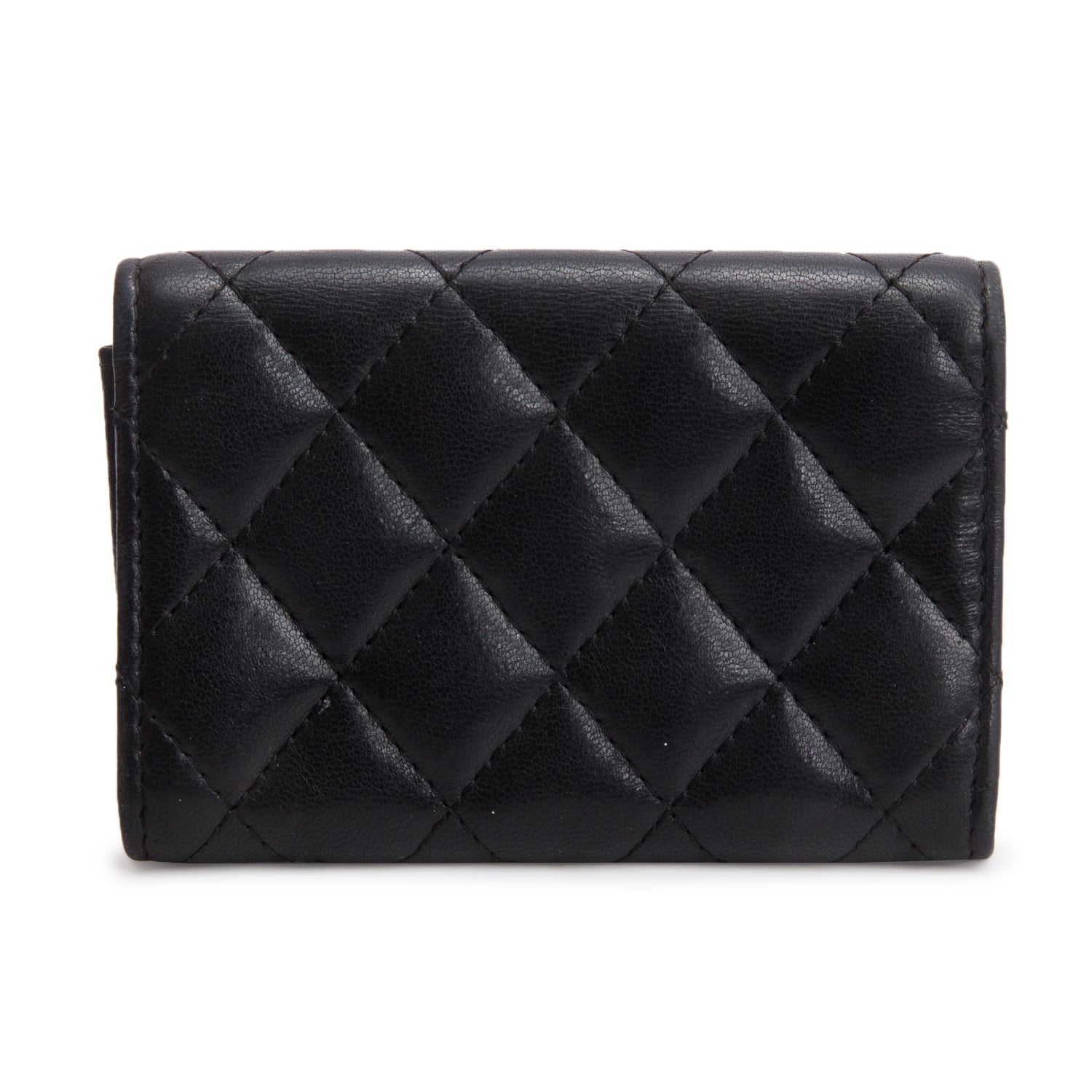 Chanel Black Lambskin Quilted Flap Card Holder w/ Box