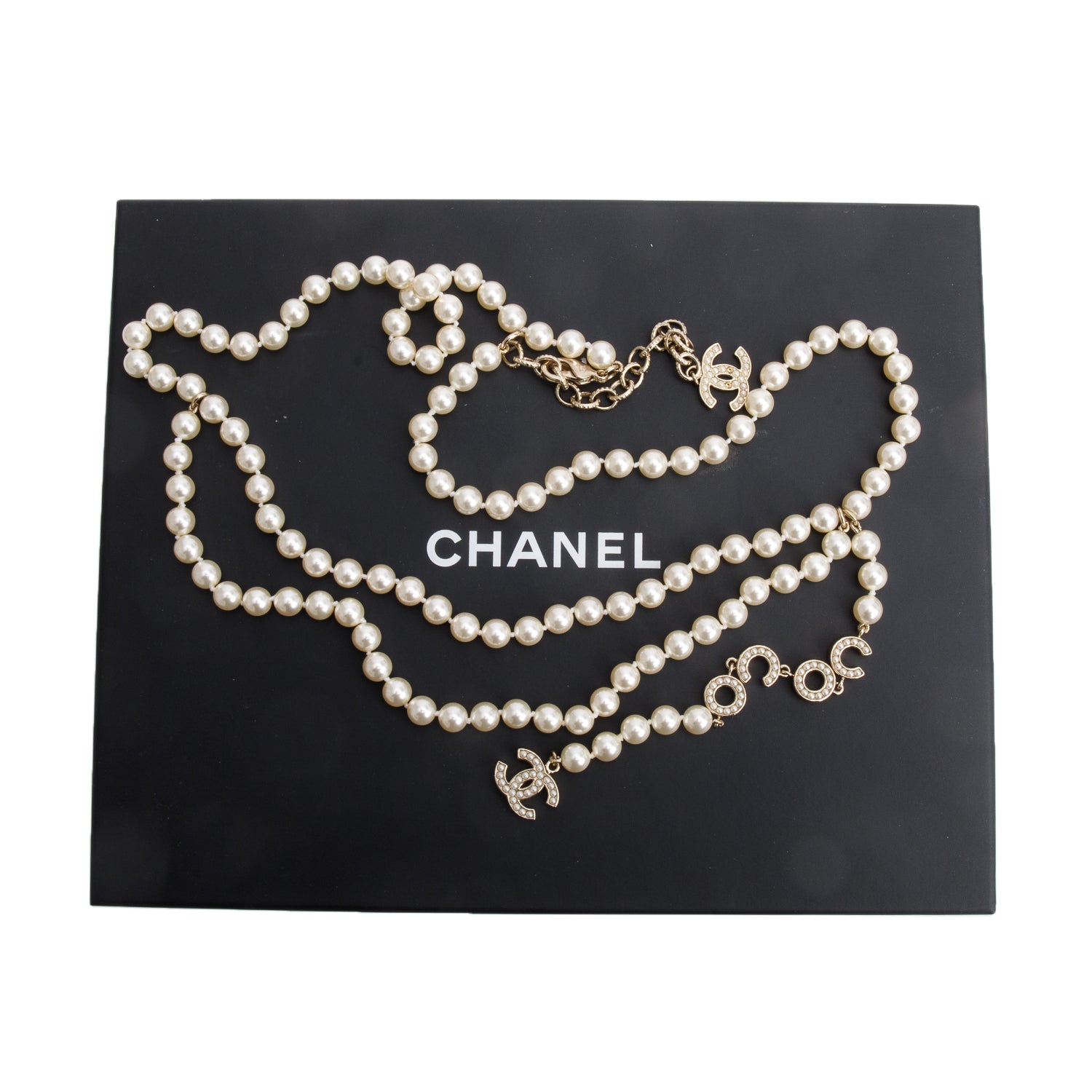 Chanel 2021 Gold-Plated Faux Pearl CC Coco Necklace or Belt w/ Box