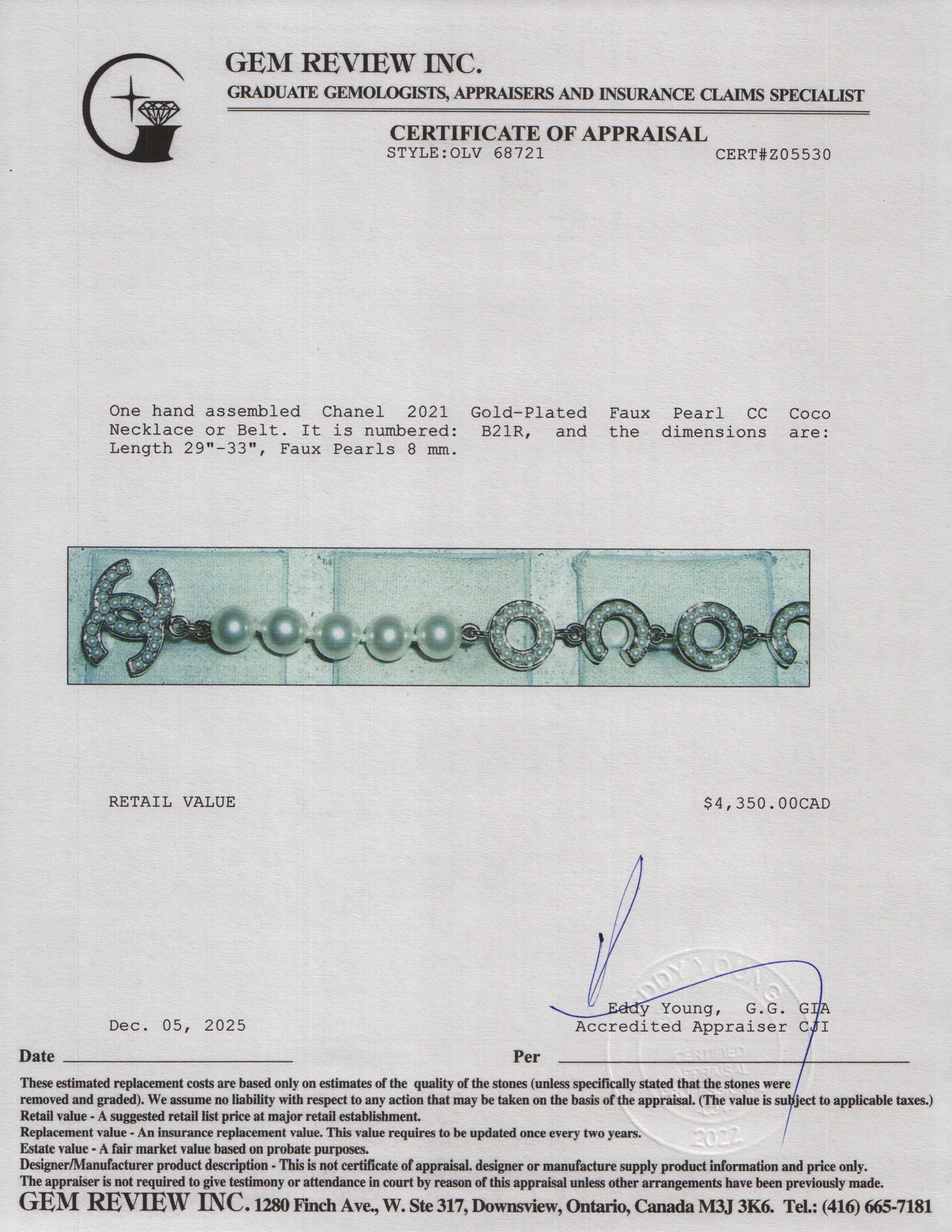 Chanel 2021 Gold-Plated Faux Pearl CC Coco Necklace or Belt w/ Box