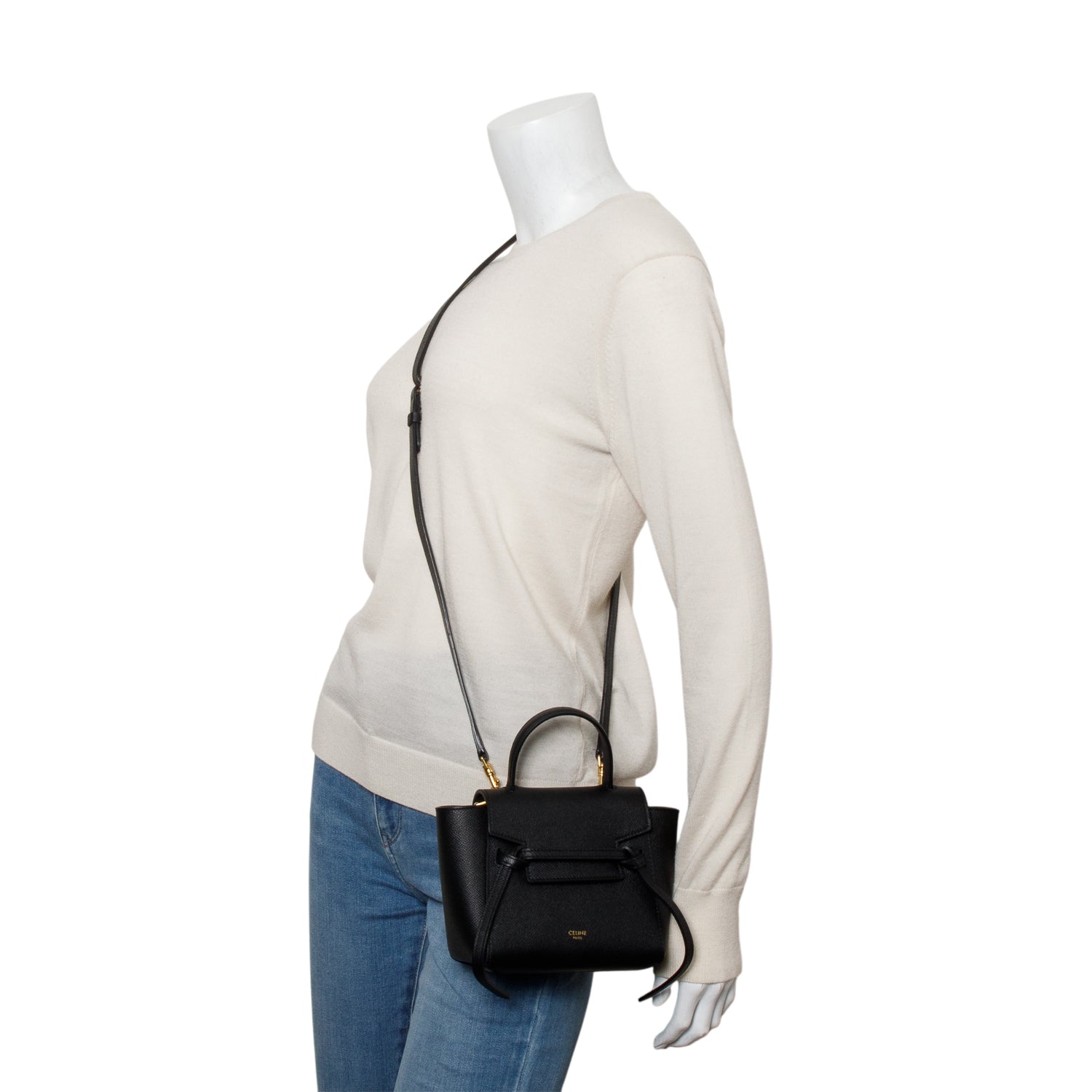Celine 2023 Black Grained Calfskin Pico Belt Bag w/ Strap