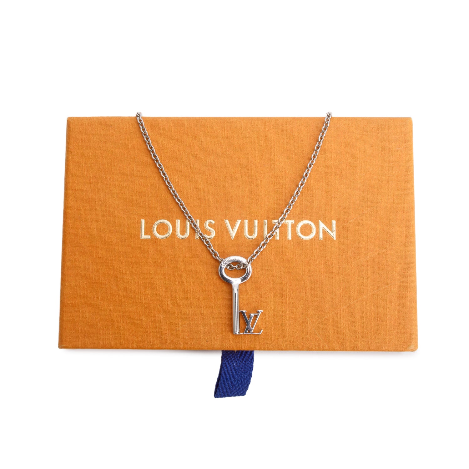 Louis Vuitton 2022 Palladium Plated LV Key Pendant Necklace w/ Box