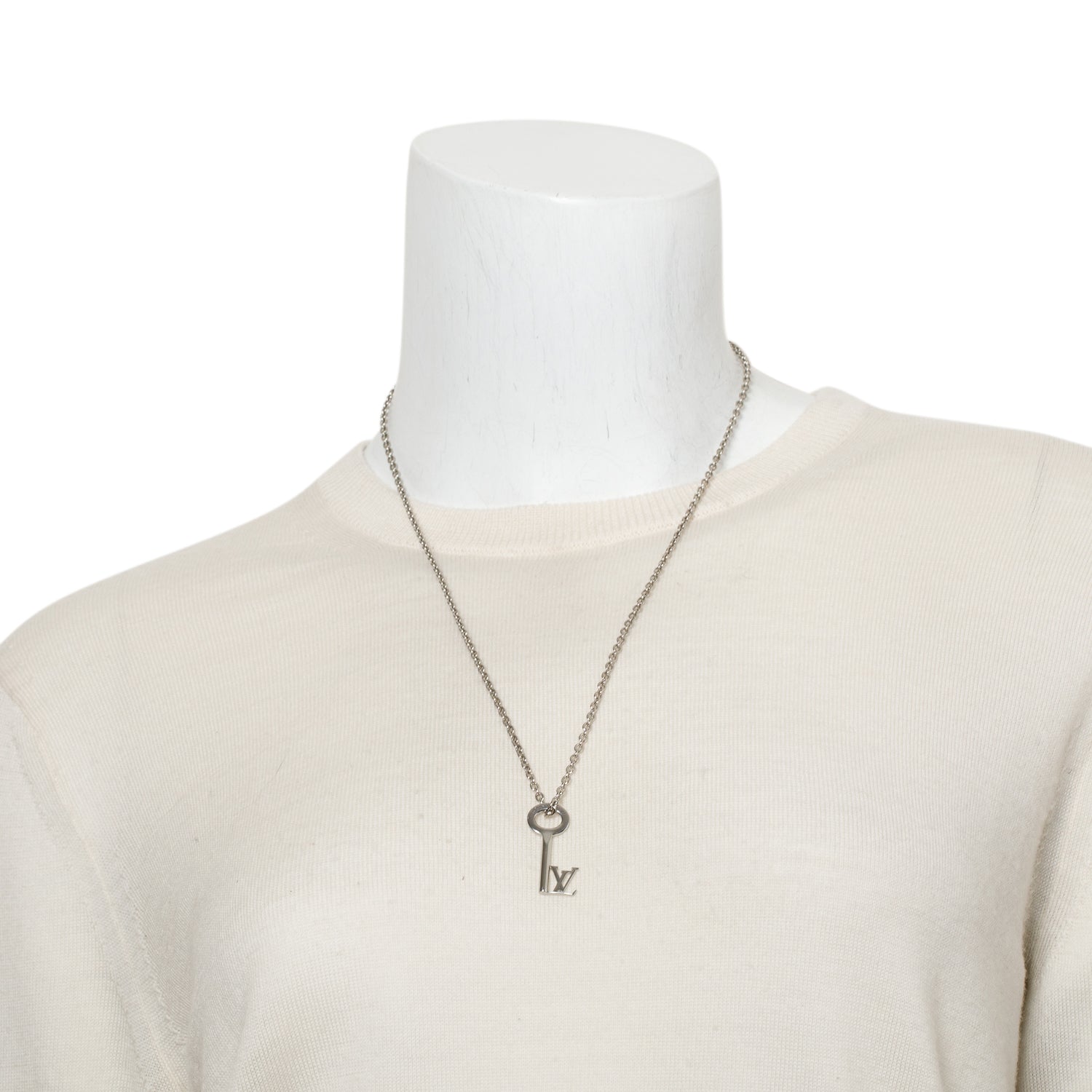 Louis Vuitton 2022 Palladium Plated LV Key Pendant Necklace w/ Box