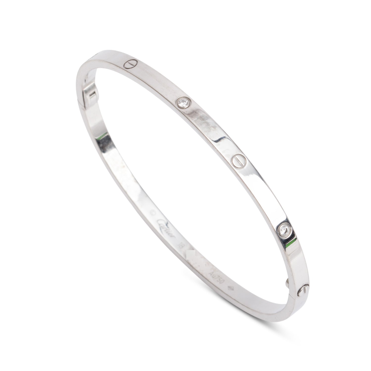 Cartier 2021 18k White Gold 6 Diamond Love Bracelet, Small Model, Size 18 w/ Box & Certificate