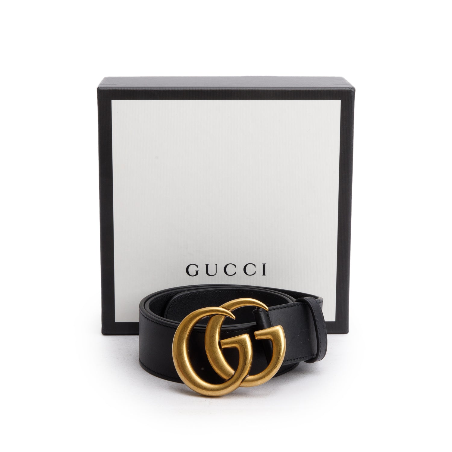 Gucci Black GG Marmont Wide Leather Belt 75 30 w/ Box