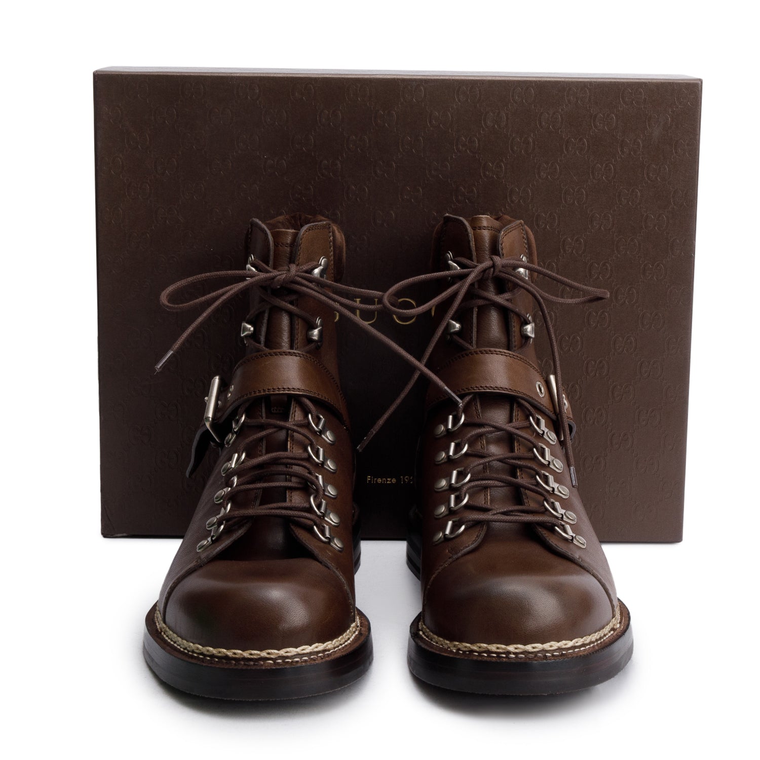 Gucci Brown Calfskin Leather Hiking Ankle Boots, Men's Size 10 w/ Box