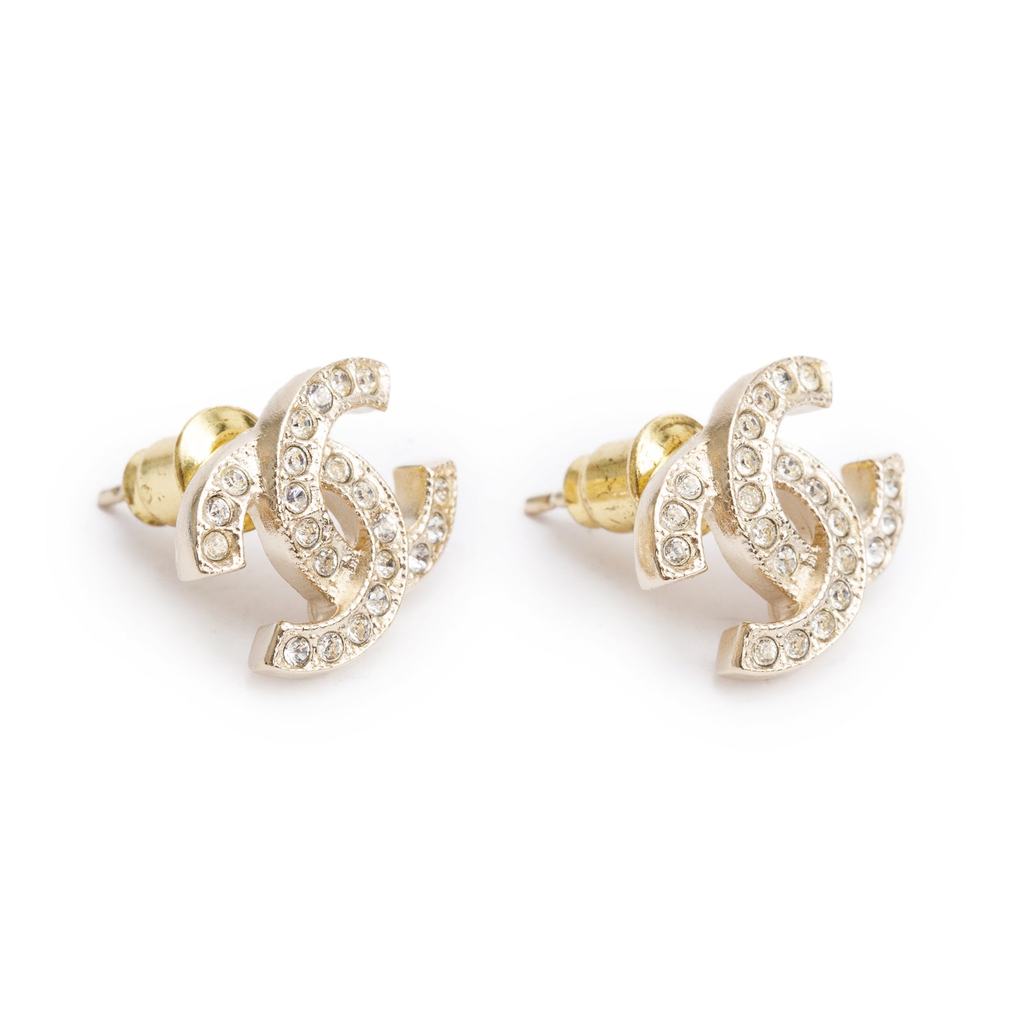 Chanel 2024 Gold Plated Strass Mini CC Stud Earrings w/ Box