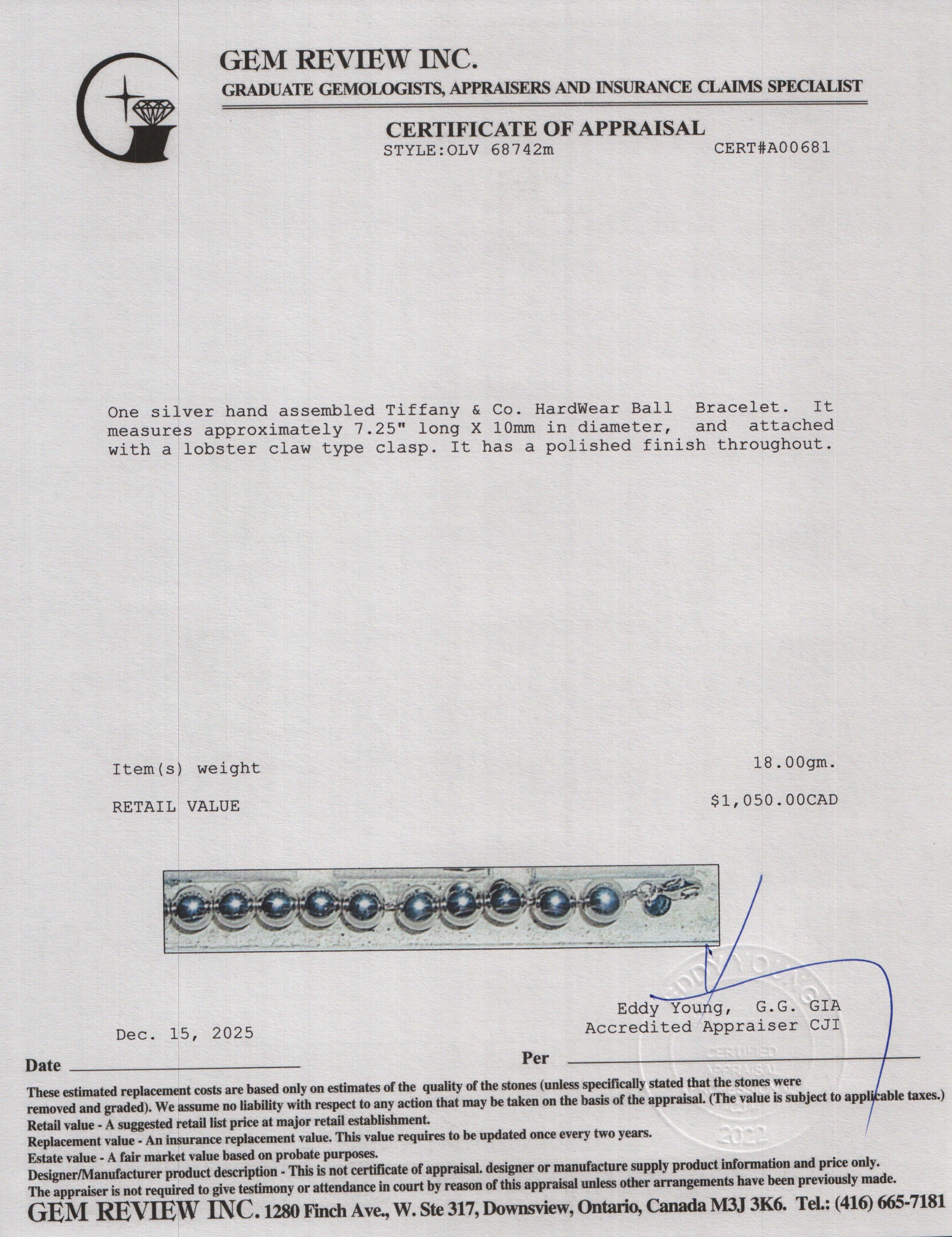 Tiffany & Co. Sterling Silver 10 MM HardWear Ball Bracelet