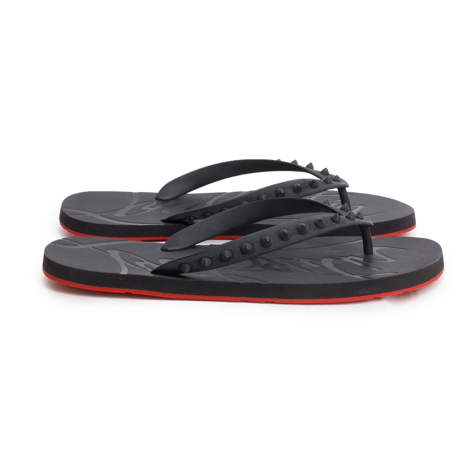 Christian Louboutin Black Rubber Stud Accent Flip Flops, Men's Size 45