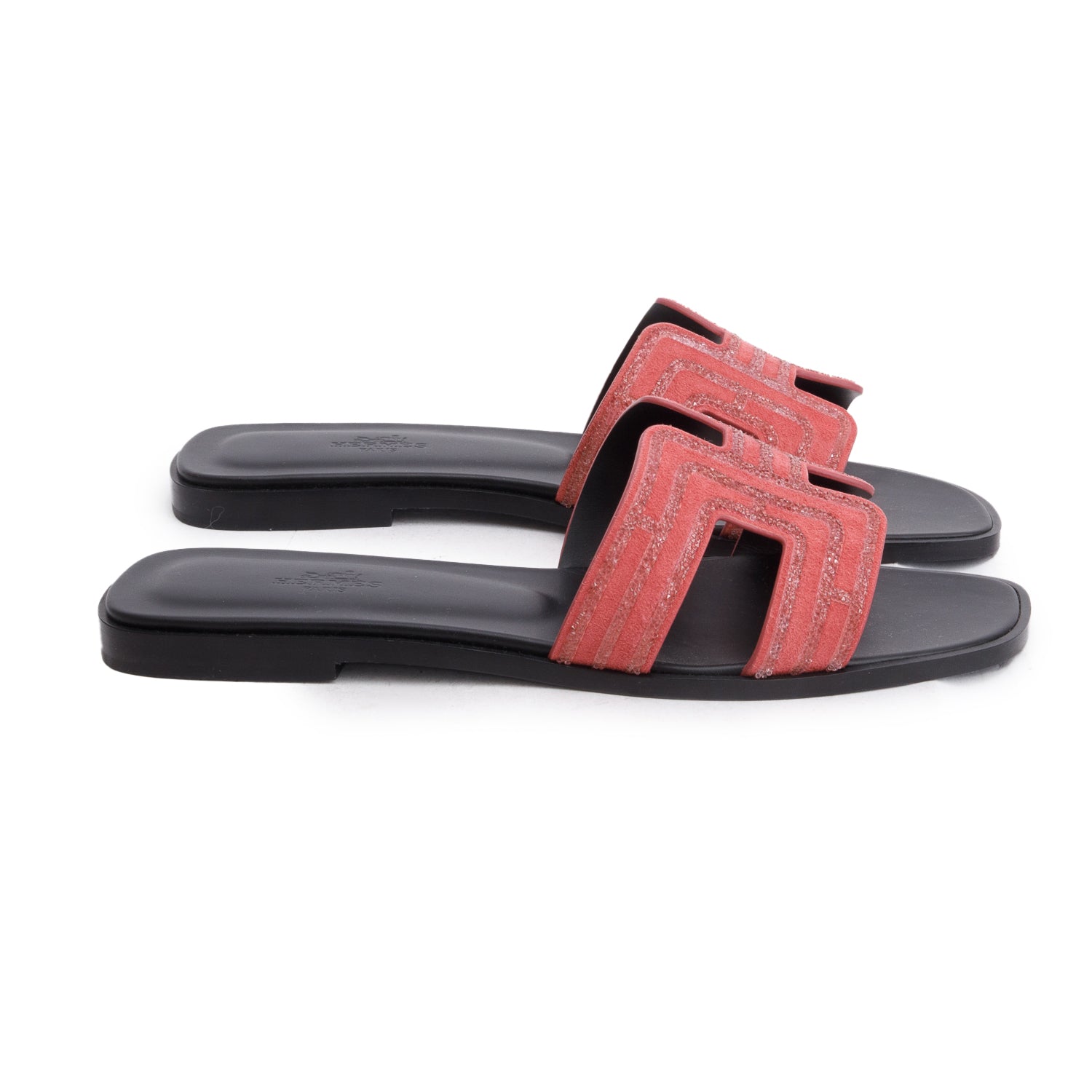 Hermes Rose de Venise Suede Goatskin Crystal Embellished Oran Sandals, Size 39