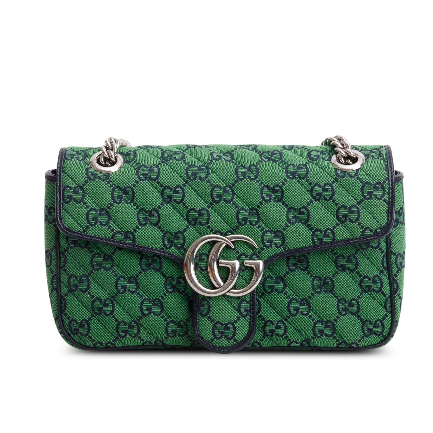 Gucci Green Monogram Matelassa Diagonal Small GG Marmont Shoulder Bag w/ Box