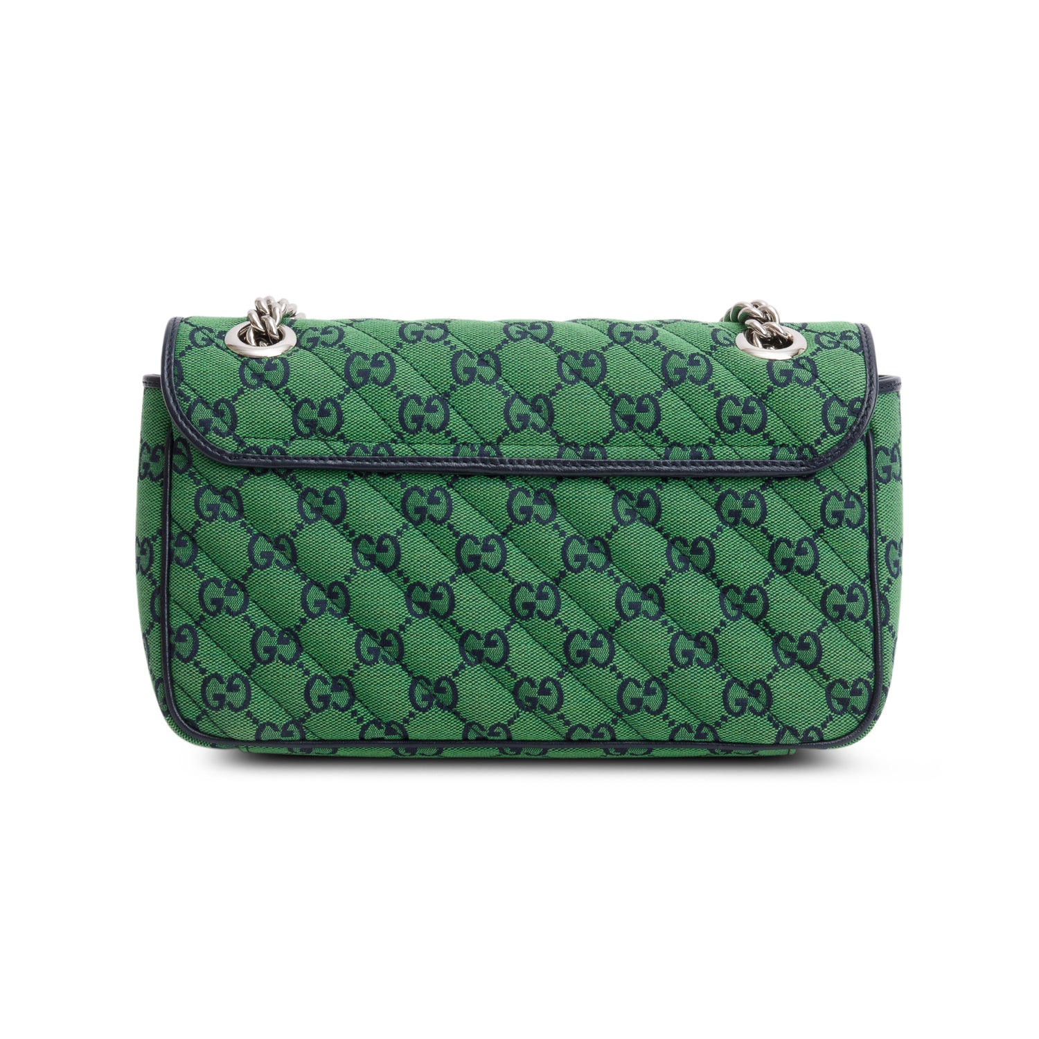 Gucci Green Monogram Matelassa Diagonal Small GG Marmont Shoulder Bag w/ Box