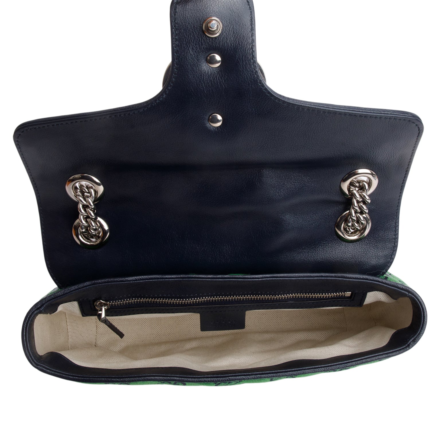 Gucci Green Monogram Matelassa Diagonal Small GG Marmont Shoulder Bag w/ Box