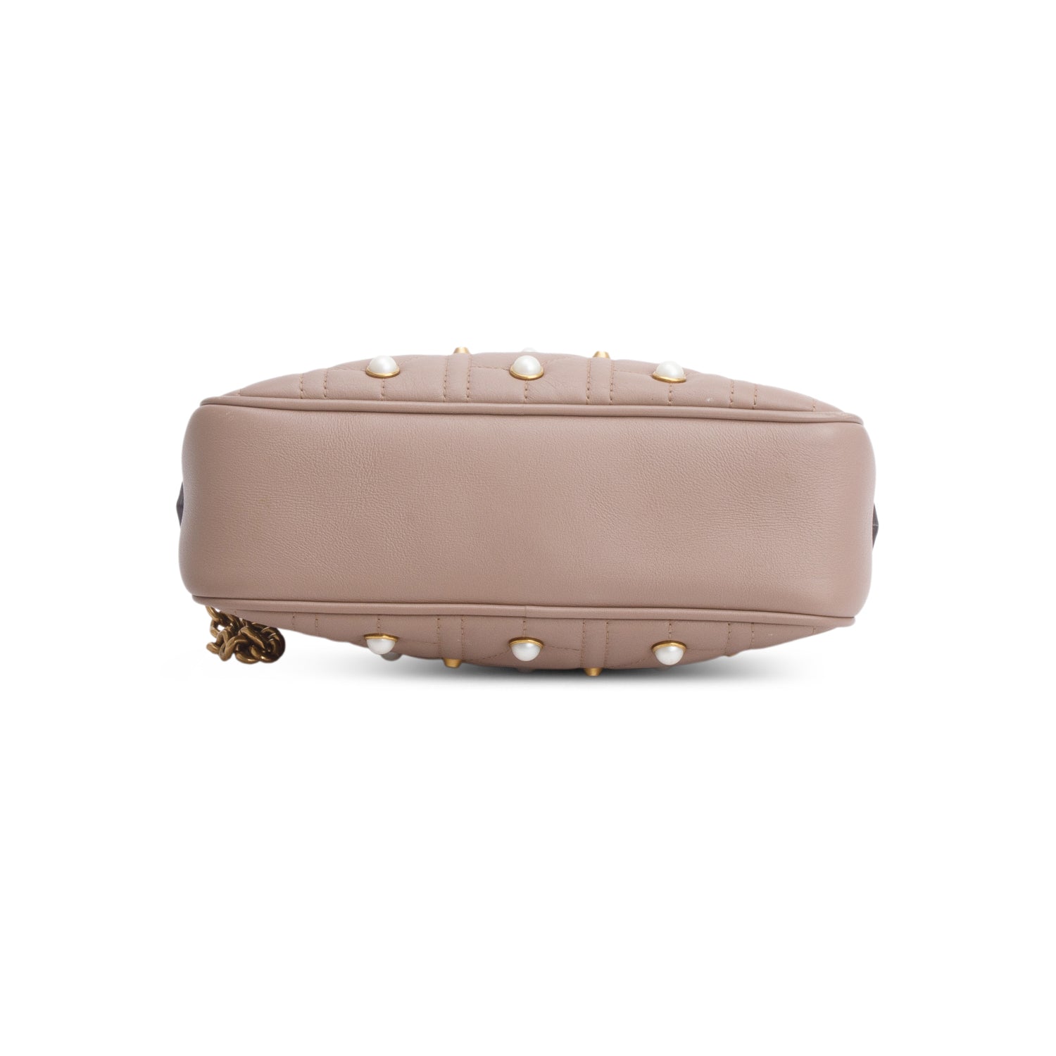 Gucci Beige Calfskin Matelasse Studded Small Pearly GG Marmont Shoulder Bag