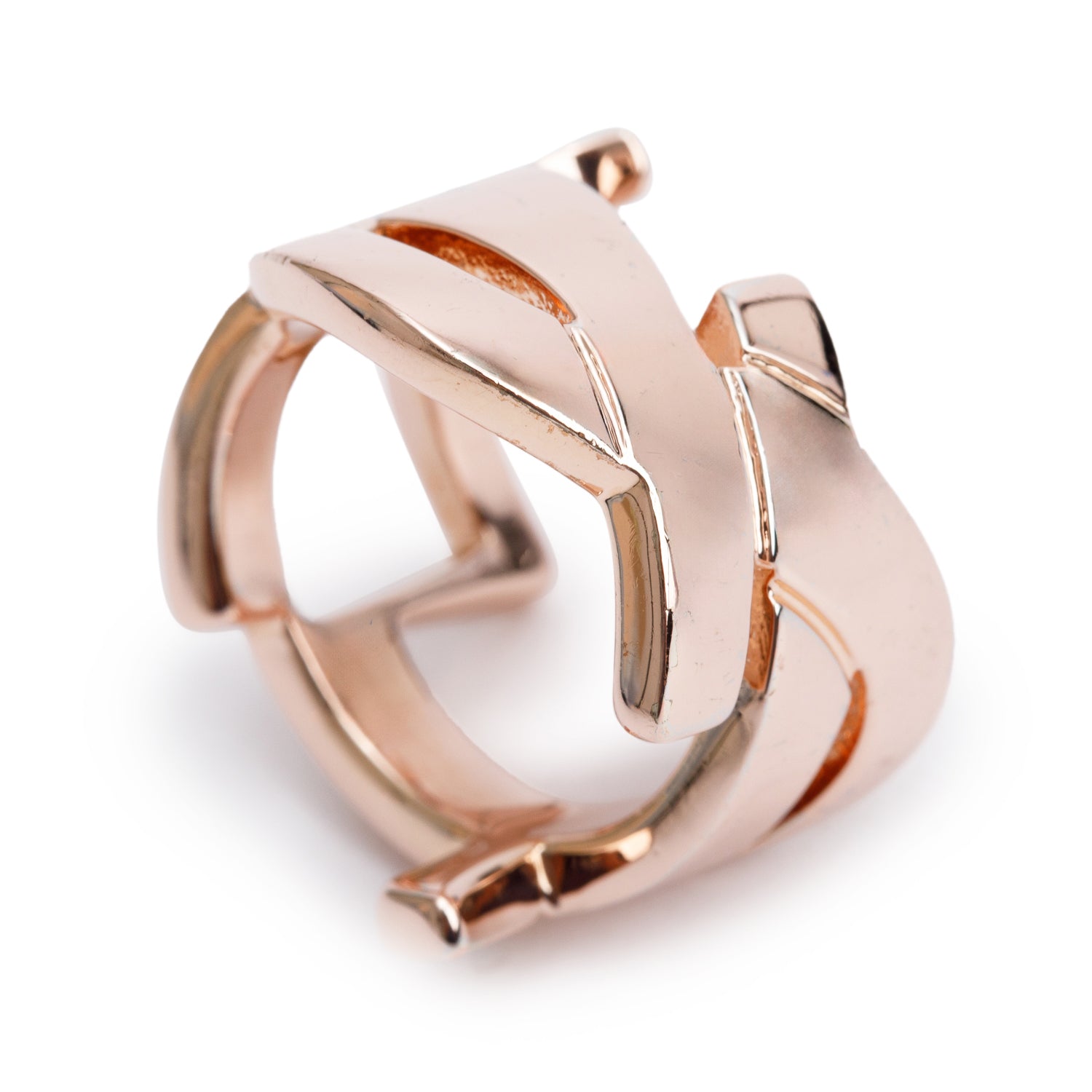 Saint Laurent Rose Gold Plated YSL Logo Cassandra Ring, Size 5.25