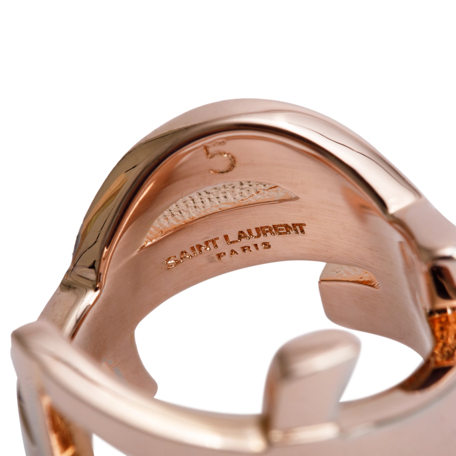 Saint Laurent Rose Gold Plated YSL Logo Cassandra Ring, Size 5.25