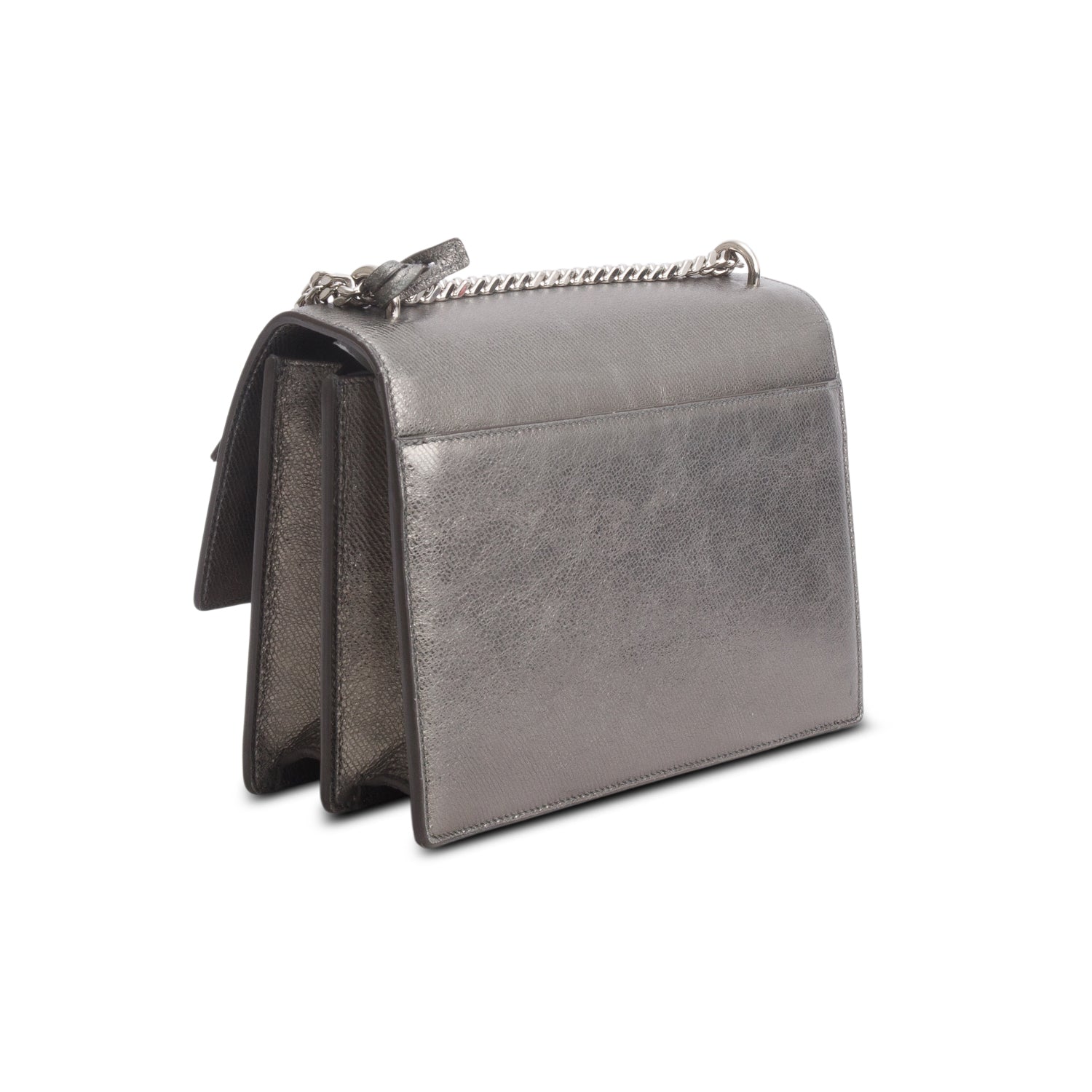 Saint Laurent Grey Metallic Grain de Poudre Leather Medium Sunset Bag