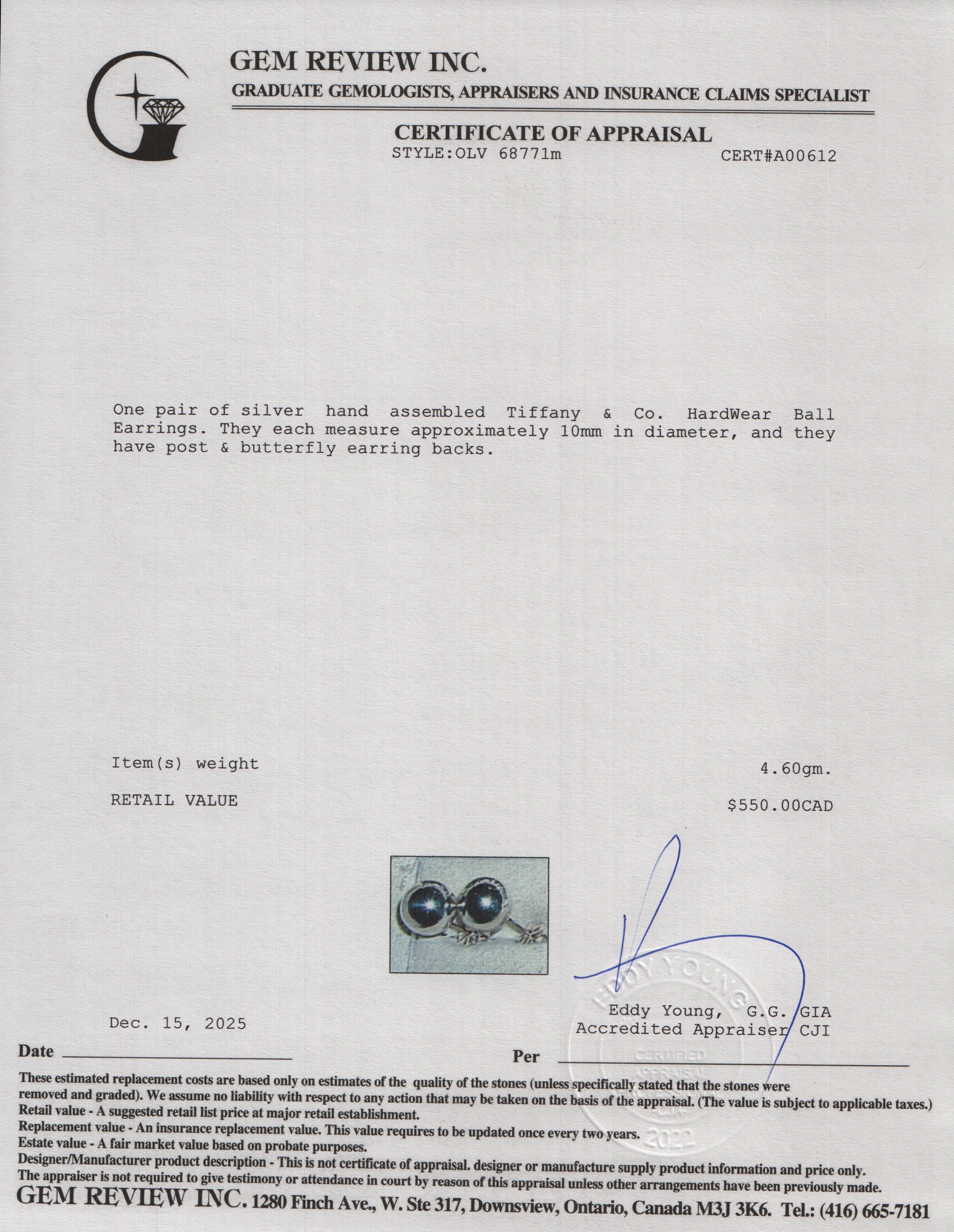 Tiffany & Co. Sterling Silver HardWear 10 MM Ball Earrings