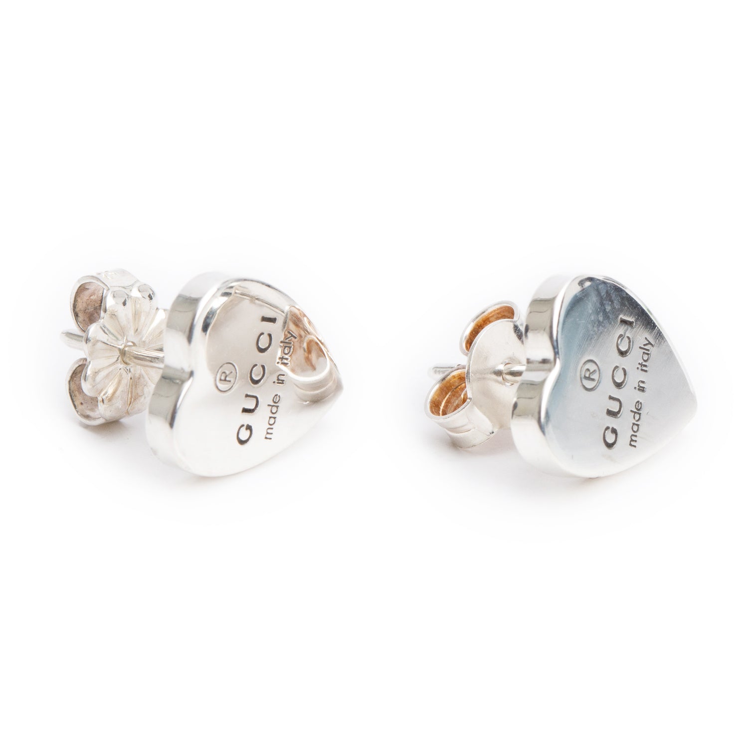 Gucci Sterling Silver Trademark Heart Stud Earrings