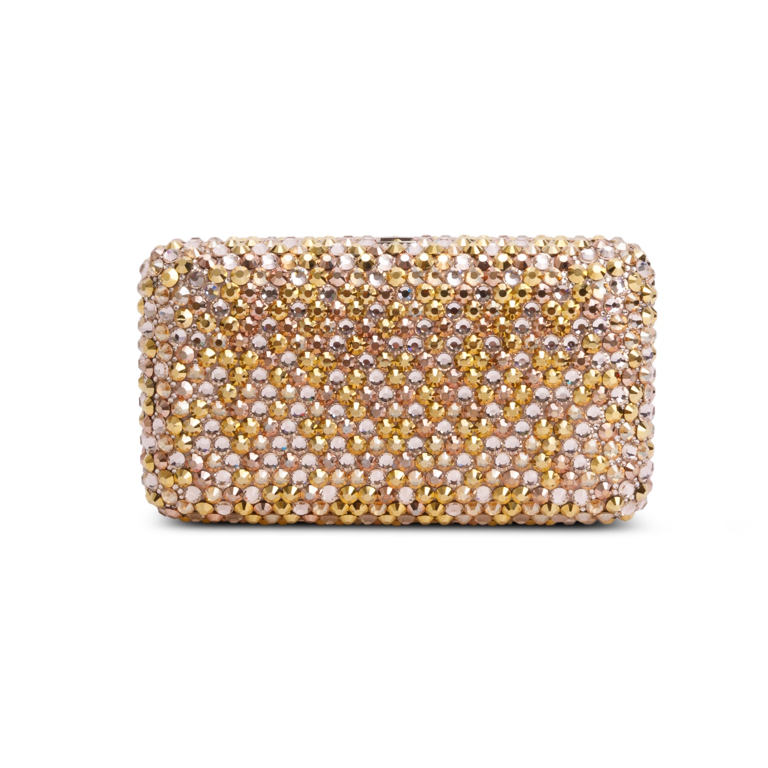 Judith Leiber Gold Sleek Rectangle Gems Clutch w/ Chain