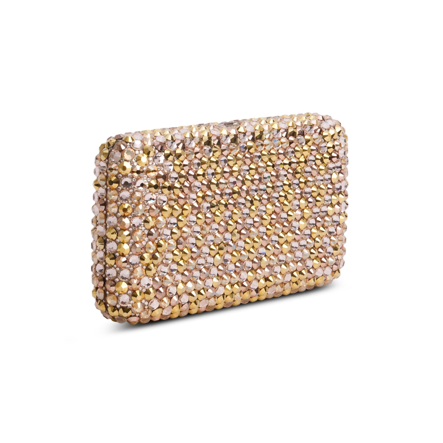 Judith Leiber Gold Sleek Rectangle Gems Clutch w/ Chain