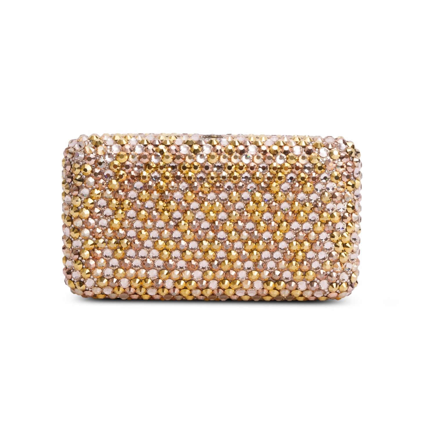 Judith Leiber Gold Sleek Rectangle Gems Clutch w/ Chain