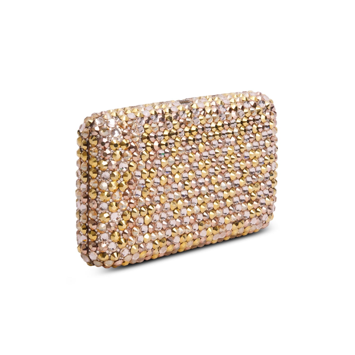 Judith Leiber Gold Sleek Rectangle Gems Clutch w/ Chain