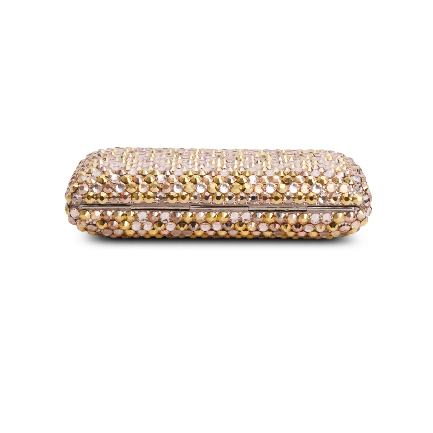 Judith Leiber Gold Sleek Rectangle Gems Clutch w/ Chain
