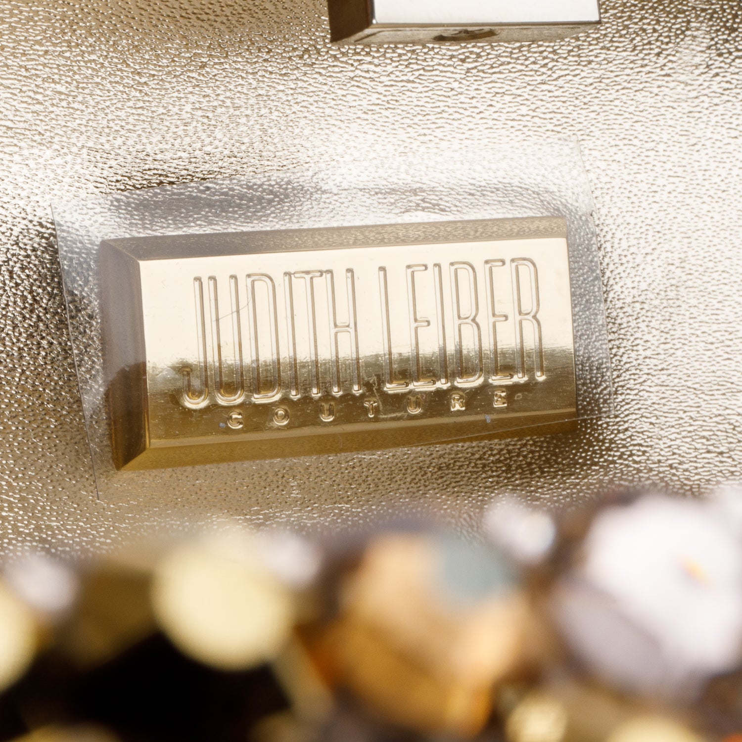 Judith Leiber Gold Sleek Rectangle Gems Clutch w/ Chain