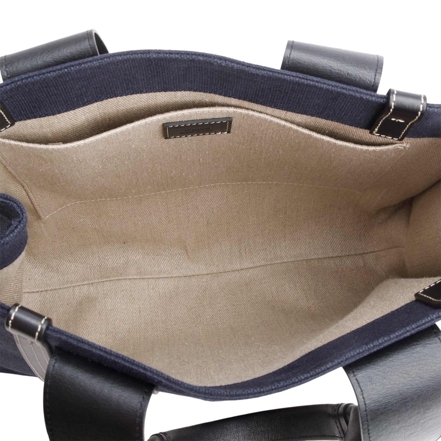 Chloe Blue Calfskin Linen Medium Denim Woody Tote Bag