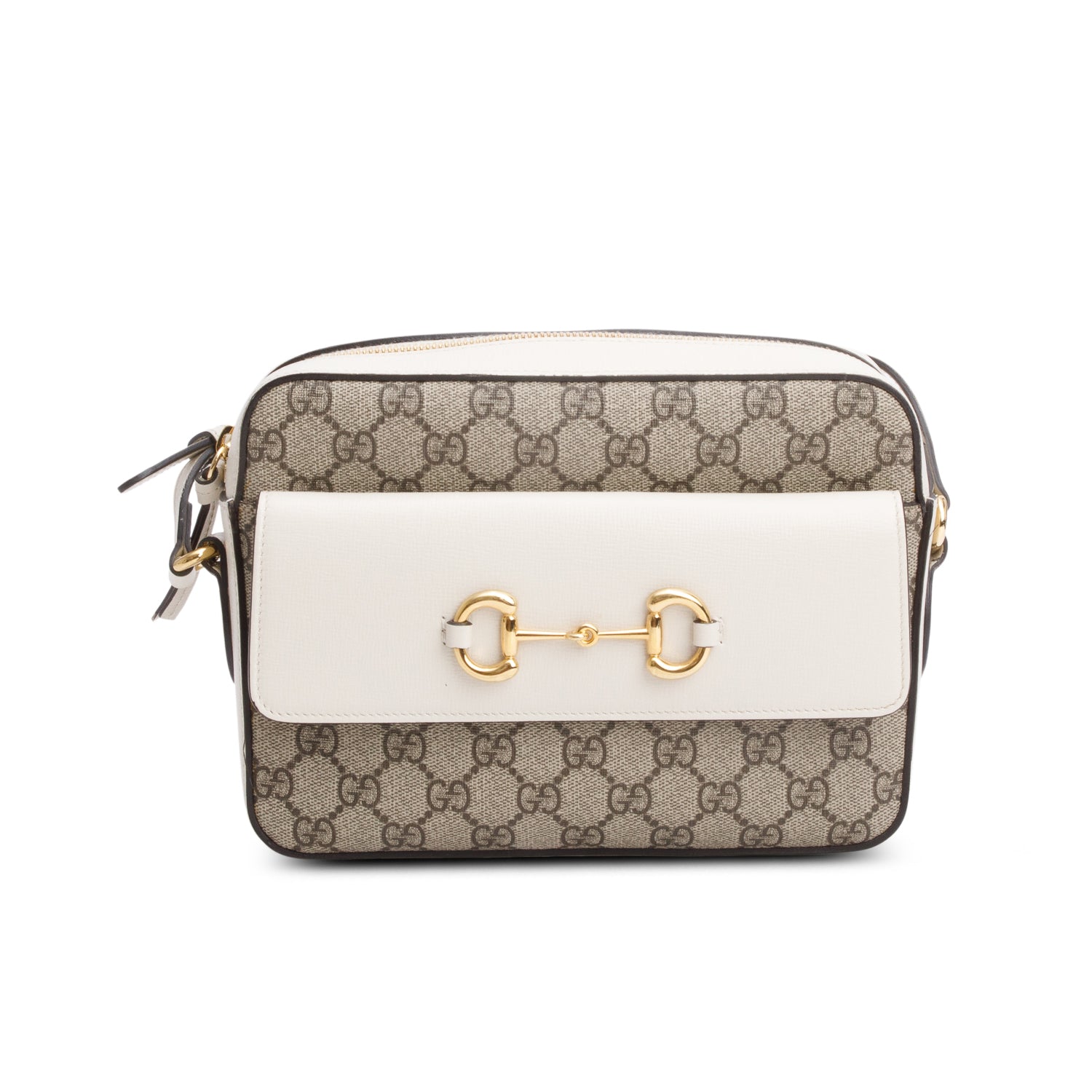 Gucci White GG Supreme Monogram Azalea Calfskin Small Horsebit 1955 Shoulder Bag