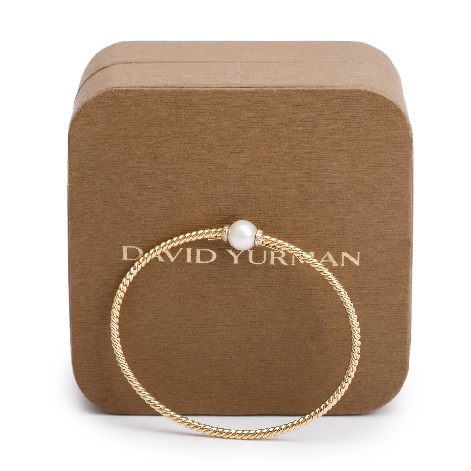 David Yurman 18k Yellow Gold Pearl & Diamond 2.6 MM Petite Solari Station Bracelet w/ Box