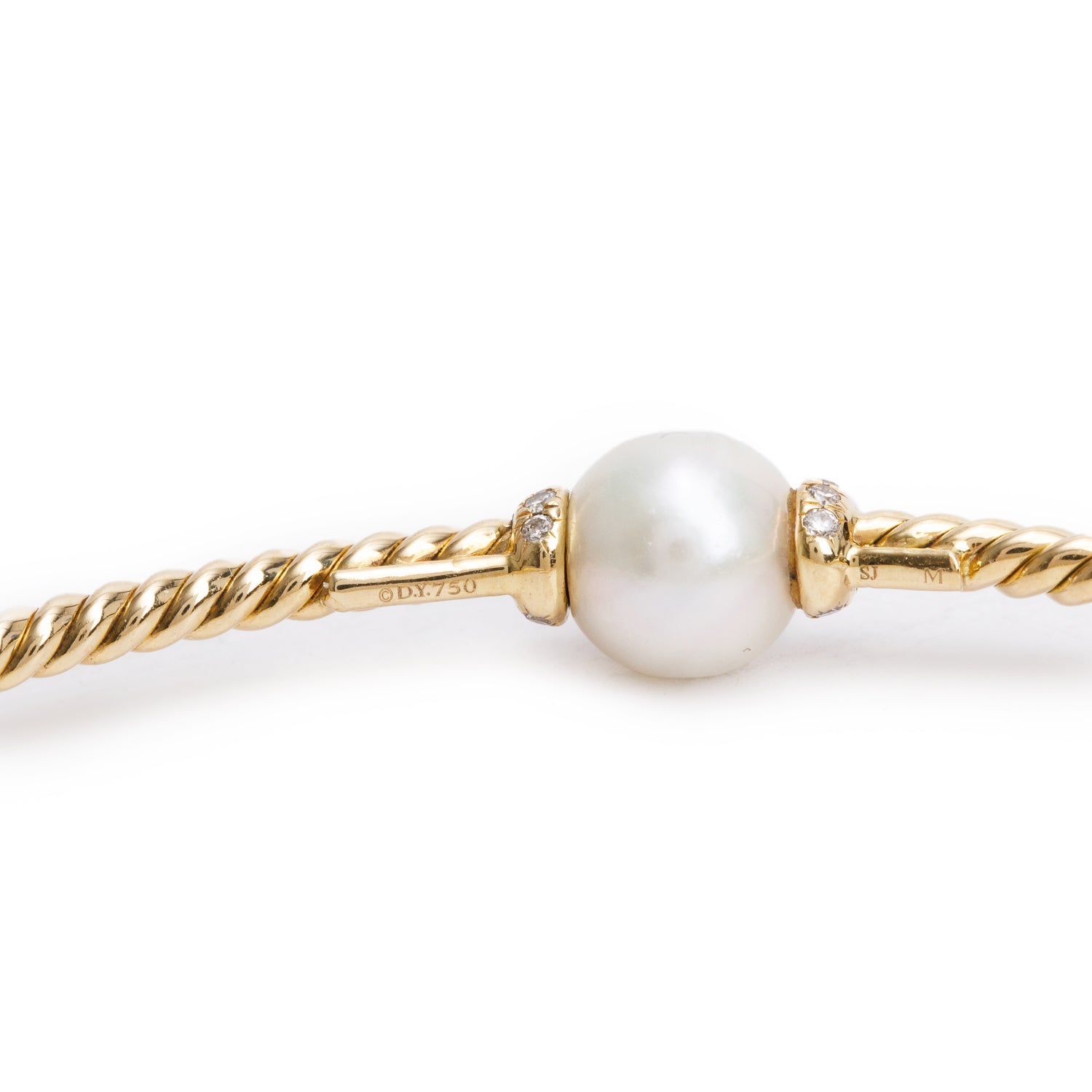 David Yurman 18k Yellow Gold Pearl & Diamond 2.6 MM Petite Solari Station Bracelet w/ Box