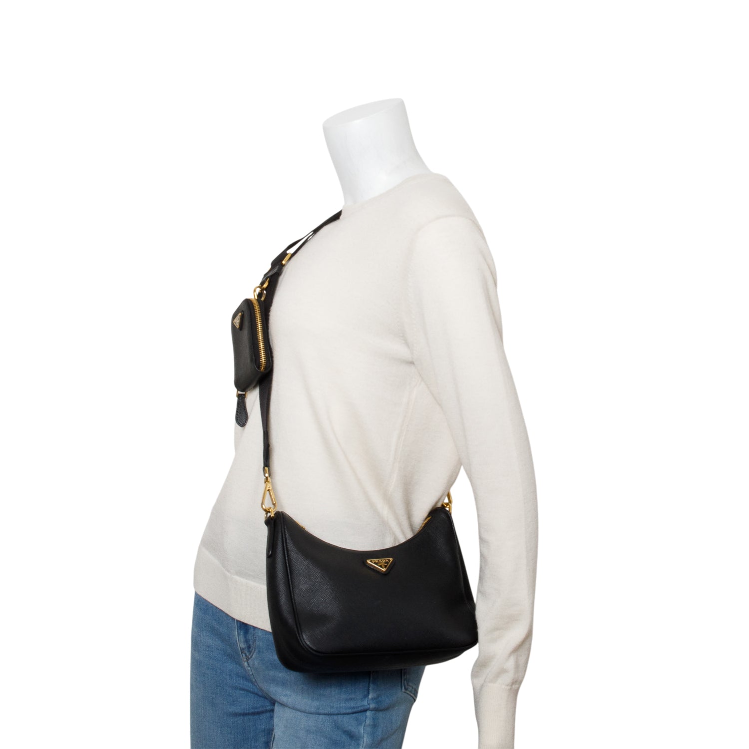 Prada Black Saffiano Leather Re-Edition 2005 Shoulder Bag w/ Straps