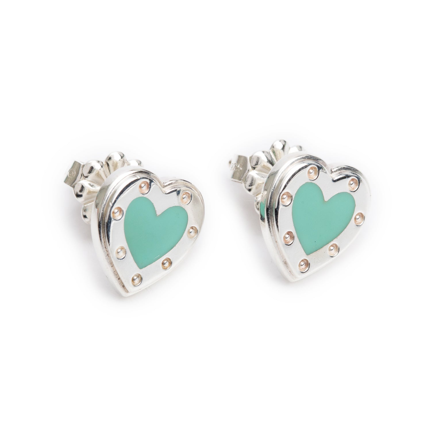 Tiffany & Co. Sterling Silver Love Tiffany Blue Enamel Mini Heart Stud Earrings