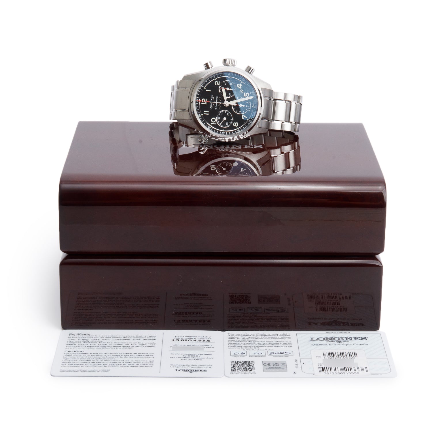 Longines Stainless Steel Spirit 42 MM Automatic Chronograph Watch Black Dial w/ Box & Papers