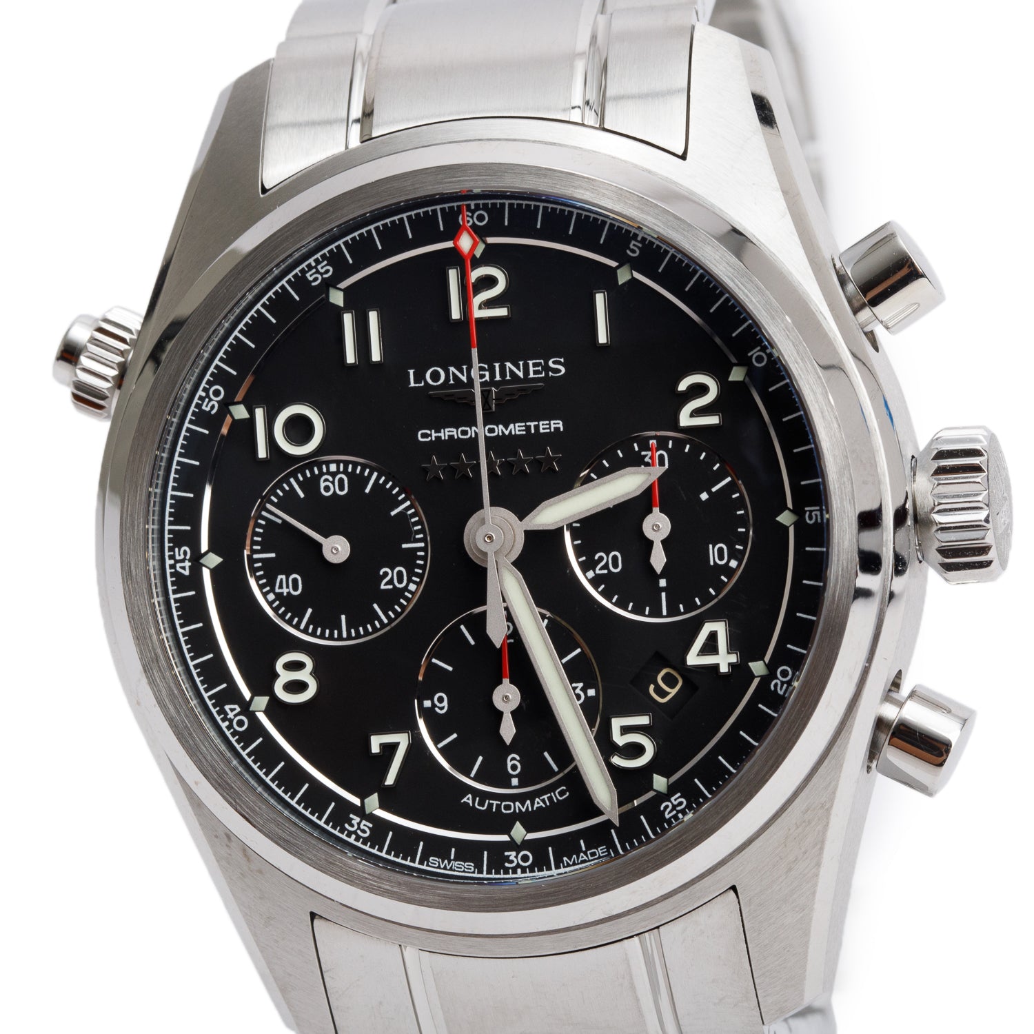 Longines Stainless Steel Spirit 42 MM Automatic Chronograph Watch Black Dial w/ Box & Papers