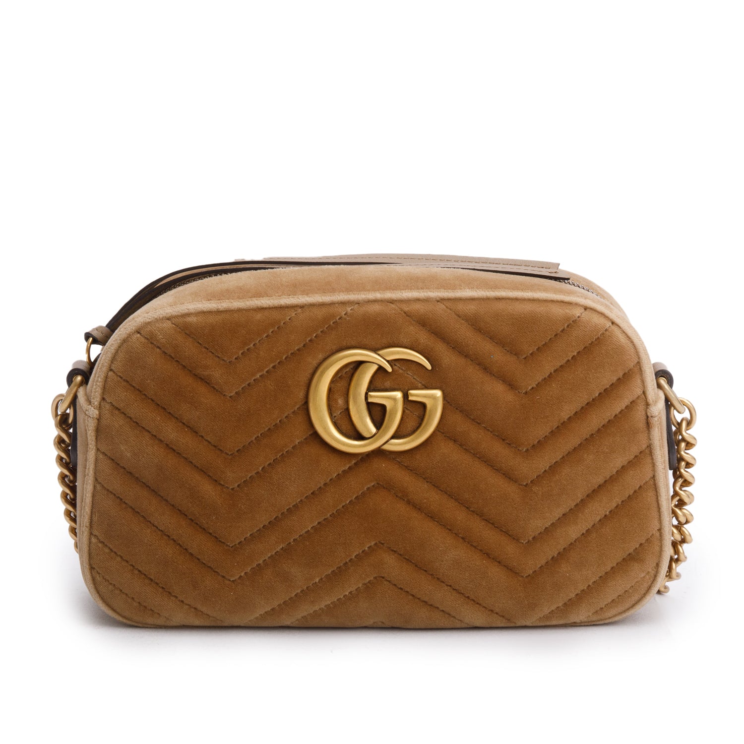 Gucci Brown Velvet Matelasse Small GG Marmont Shoulder Bag