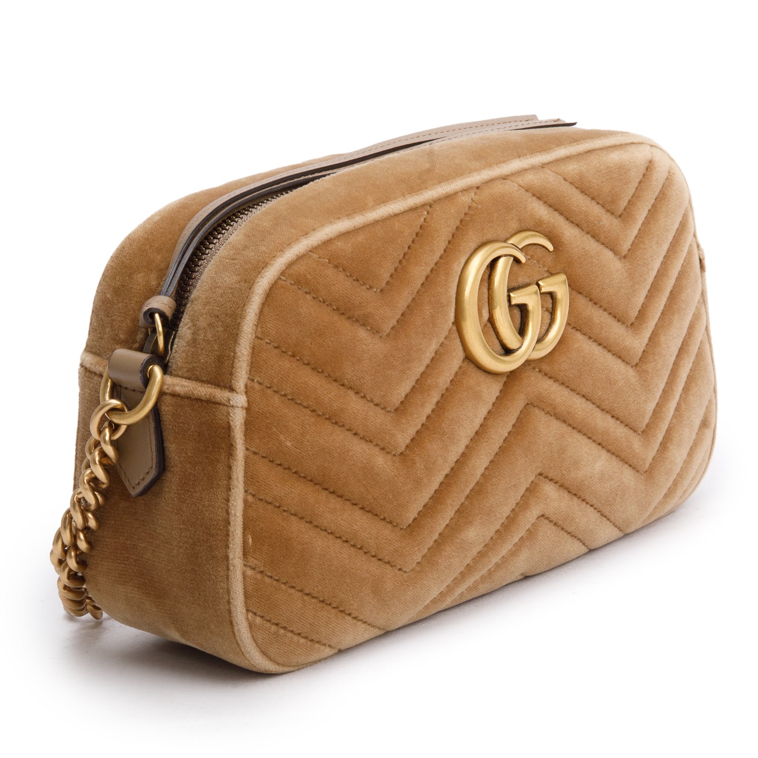 Gucci Brown Velvet Matelasse Small GG Marmont Shoulder Bag