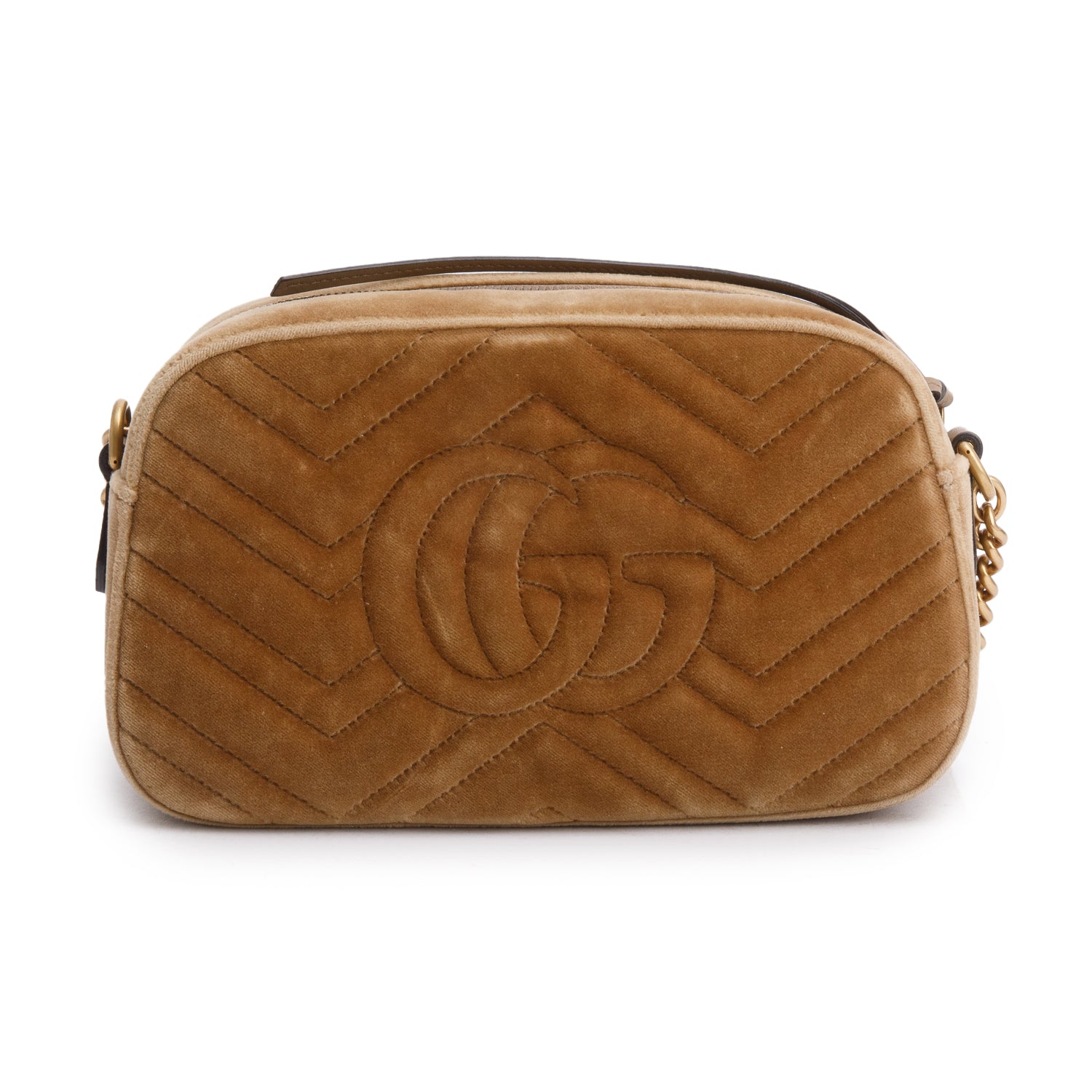 Gucci Brown Velvet Matelasse Small GG Marmont Shoulder Bag