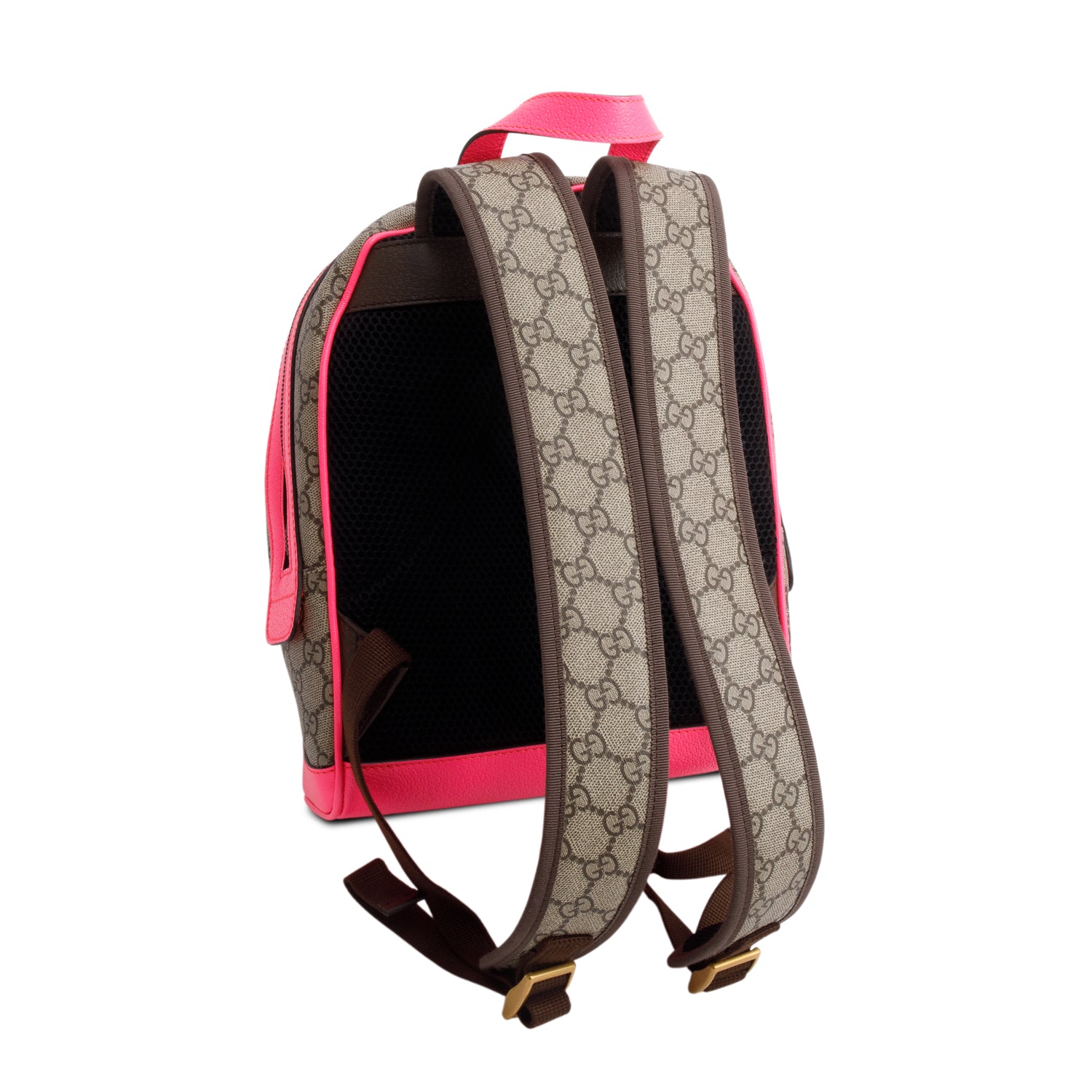 Gucci GG Supreme Monogram Pink Calfskin Web Small Ophidia Day Backpack