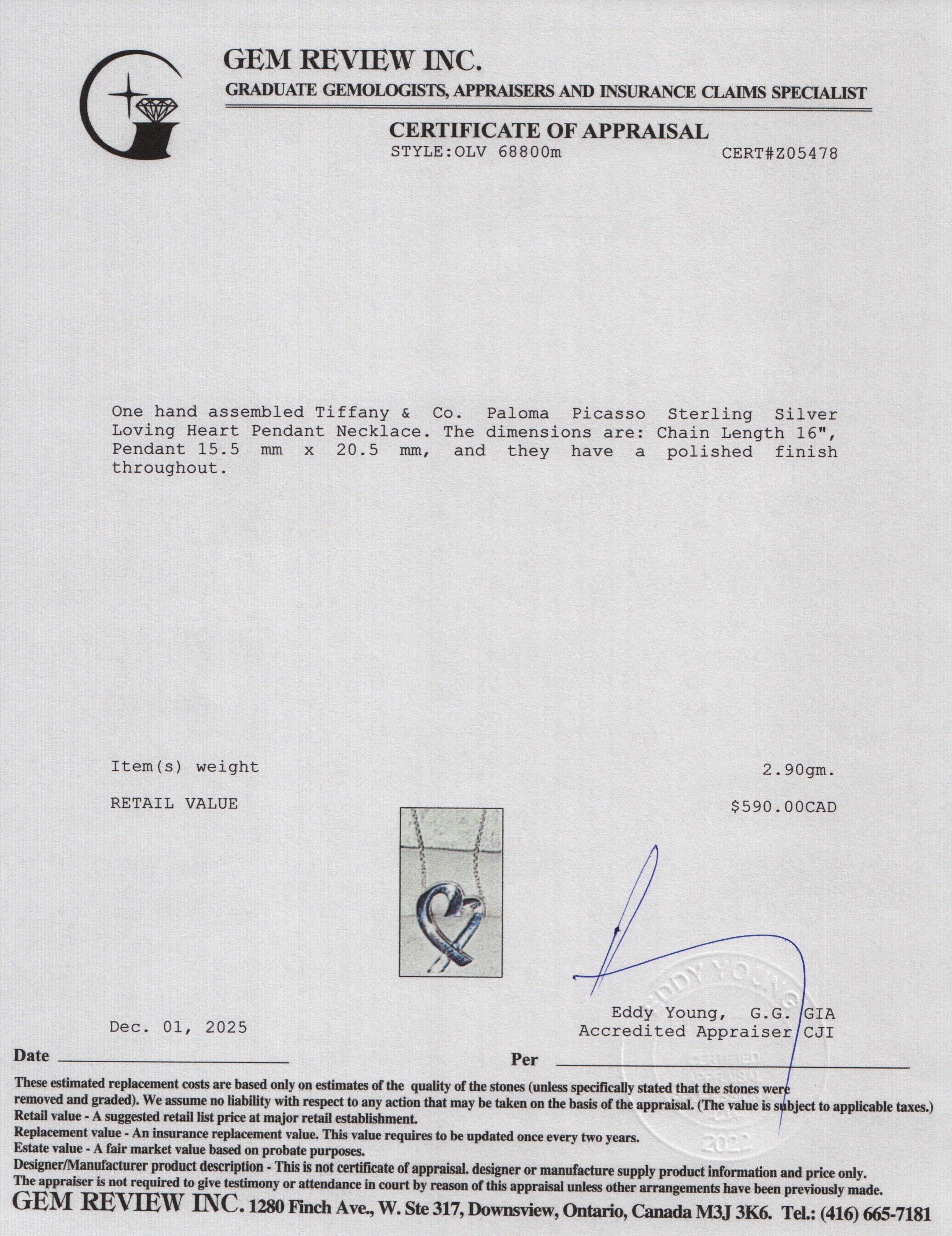 Tiffany & Co. Paloma Picasso Sterling Silver Loving Heart Pendant Necklace