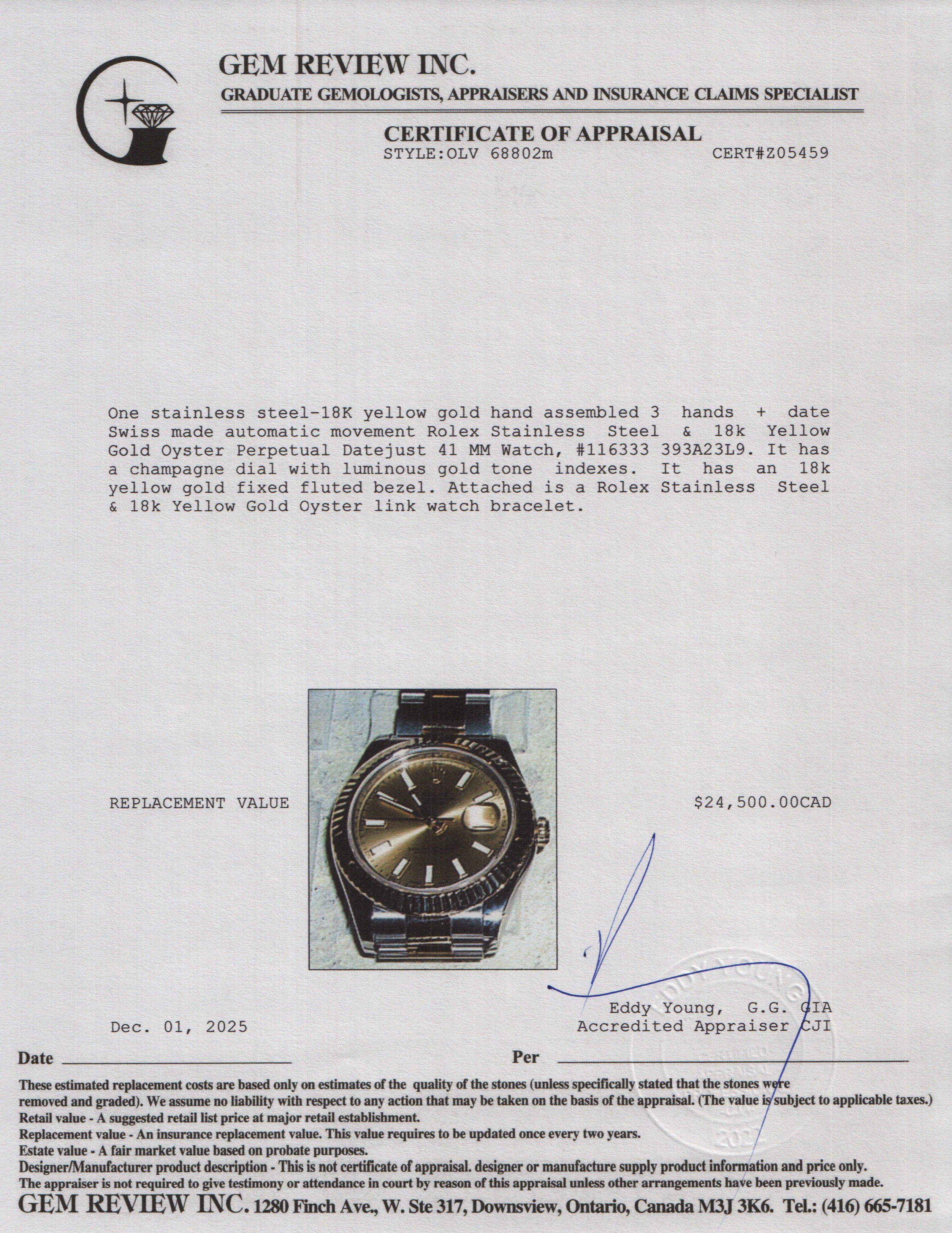 Rolex Stainless Steel & 18k Yellow Gold Oyster Perpetual Datejust II 41 MM Watch Gold Dial 116333