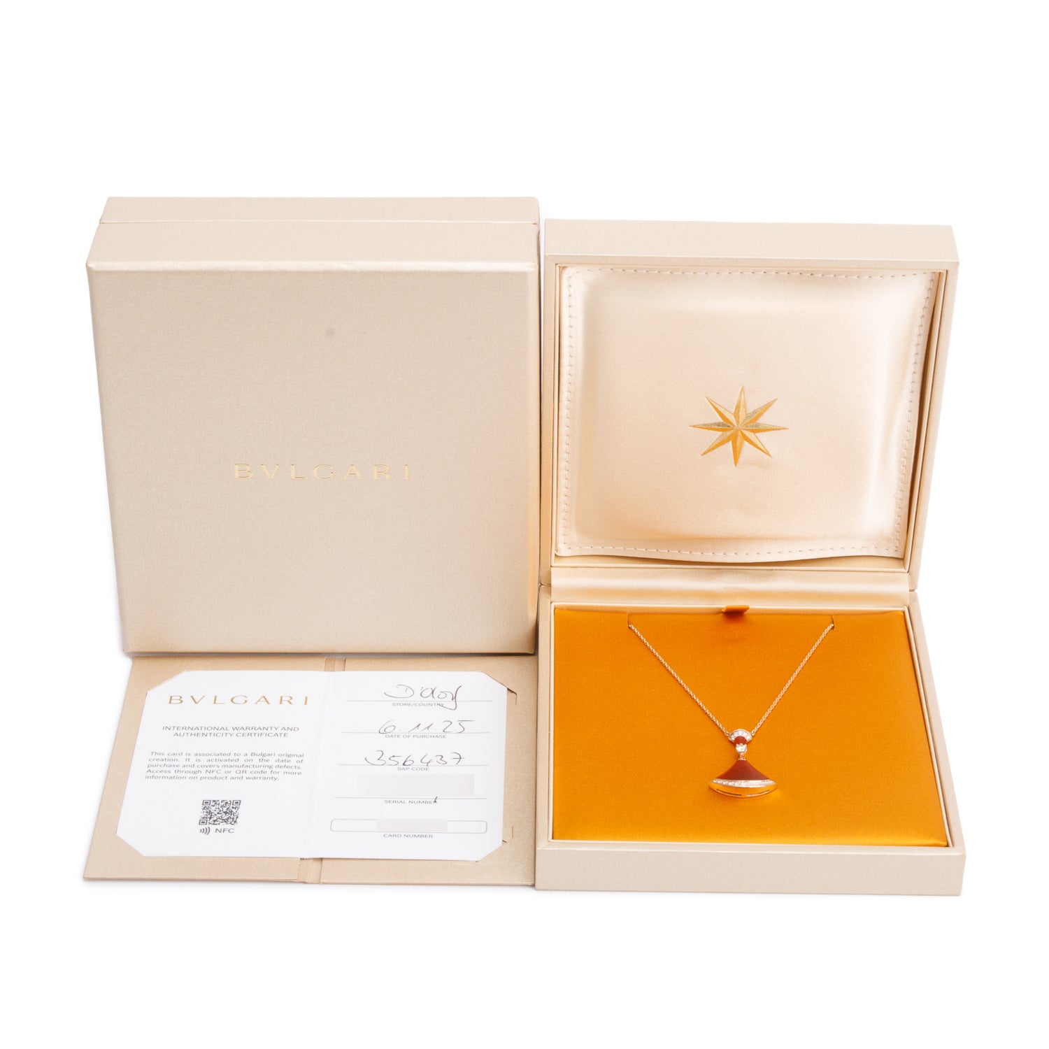 BVLGARI 2025 18k Rose Gold Carnelian & Diamond Diva's Dream Pendant Necklace w/ Box & Certificate