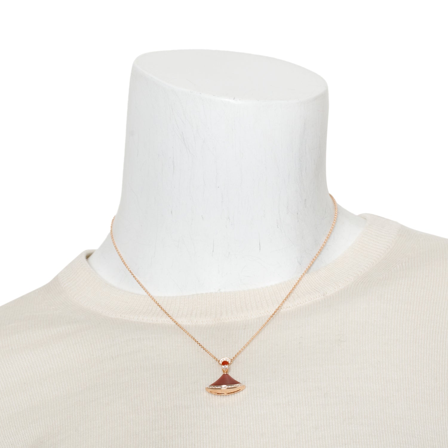 BVLGARI 2025 18k Rose Gold Carnelian & Diamond Diva's Dream Pendant Necklace w/ Box & Certificate