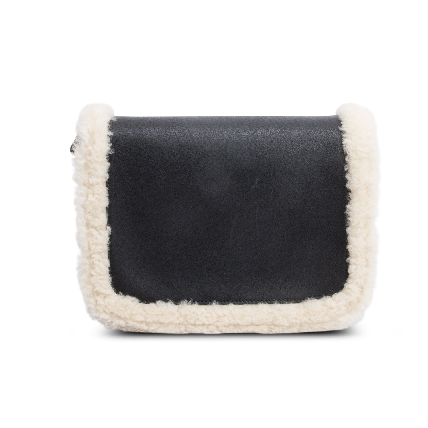 Gucci Black Leather Shearling Trim Horsebit 1955 Small Shoulder Bag