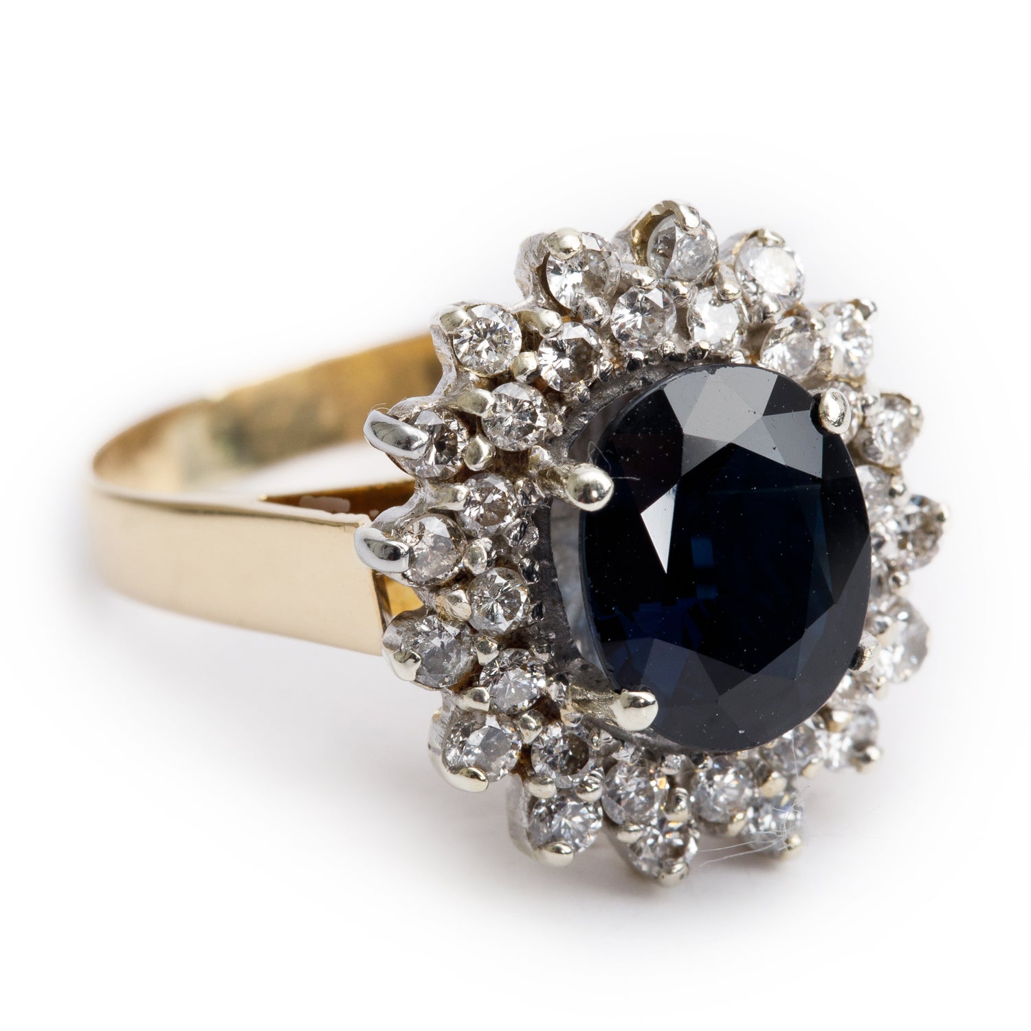 18k Yellow and White Gold Sapphire and Diamond Ring, Size 8