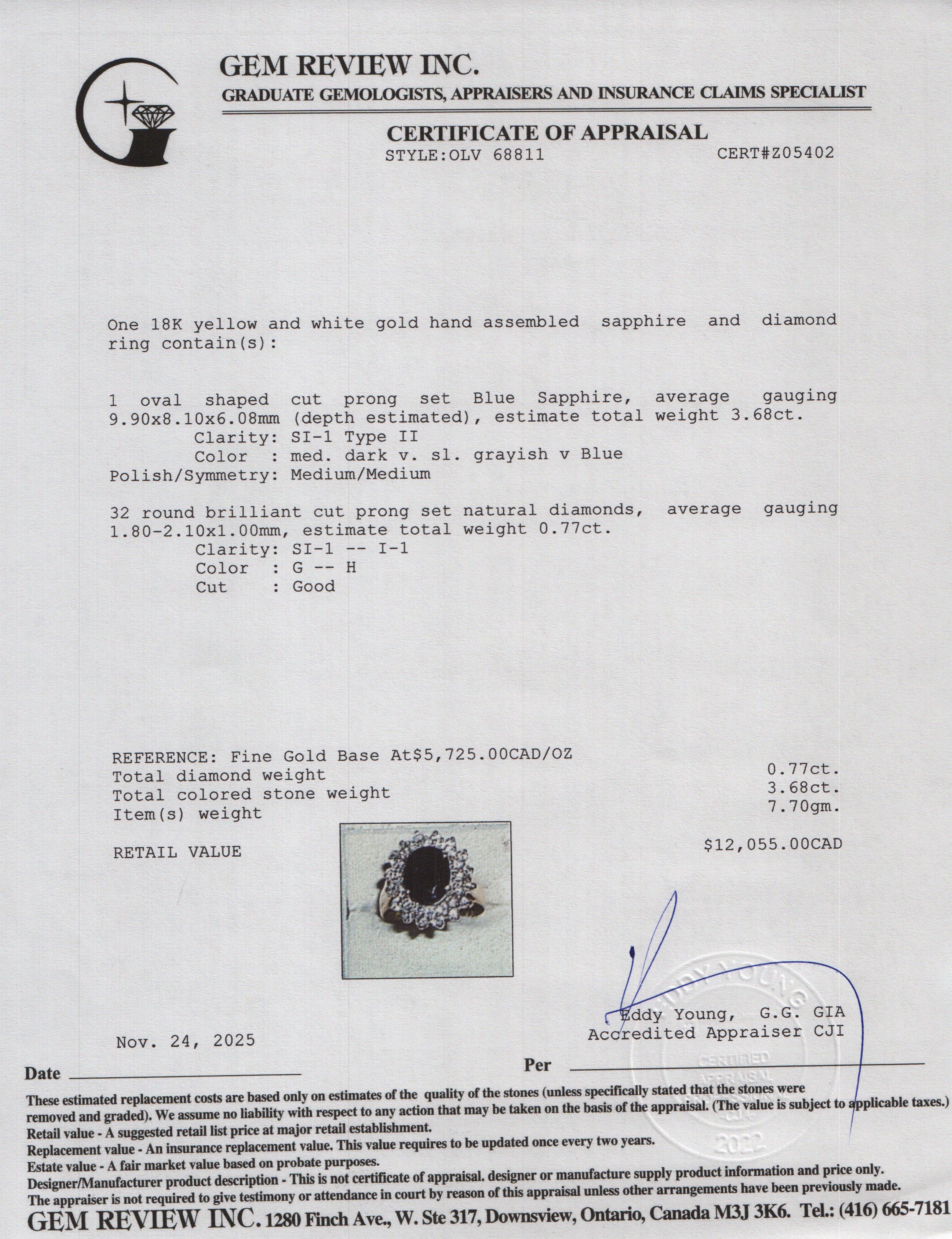 18k Yellow and White Gold Sapphire and Diamond Ring, Size 8