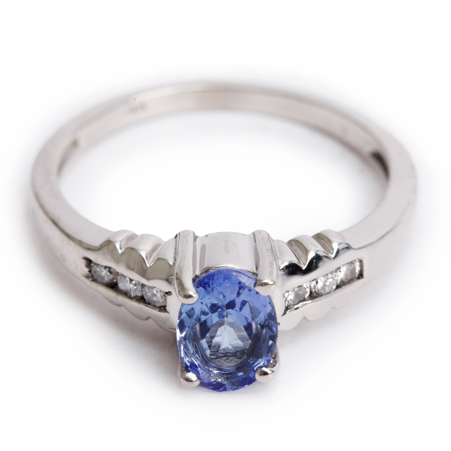 14k White Gold Tanzanite & Diamond Ring, Size 6.25
